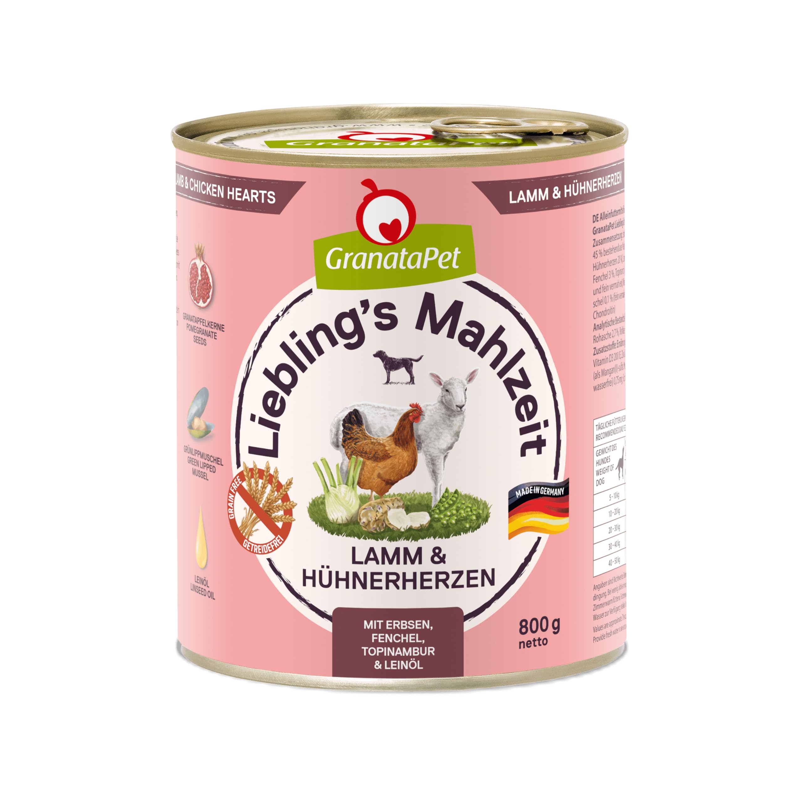 GranataPet Liebling's Mahlzeit Multipack 2, Nassfutter für Hunde im Probierpaket, Alleinfuttermittel ohne Getreide, Hundefutter mit hohem Fleischanteil & hochwertigen Ölen, 6 x 800 g