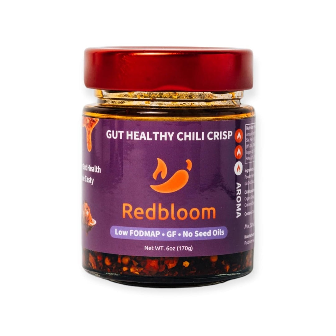 Redbloom Gut-Healthy Chili Crisp - Organic Chili Oil, No Seed Oils, Low-Fodmap, Vegan, Crunchy Hot Sauce, Good on Everything, 6oz (Pack of 1) - Medium Aroma