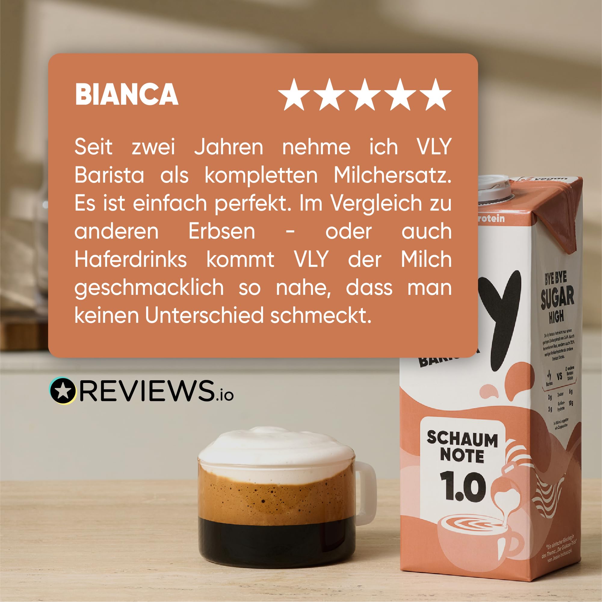vly BARISTA - Die vegane Milchalternative aus Erbsenprotein | Cremiger Schaum | Reich an Ballaststoffen, Calcium, Vitaminen & Protein | Laktosefrei, Glutenfrei, Zuckerarm, Pflanzlich - 16x1L