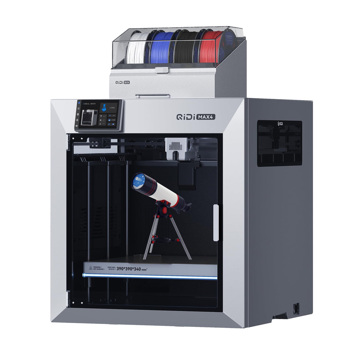 QIDI Max4 Combo 3D Printer, 390×390×340mm Large Build Volume, 65℃ Heated Chamber FDM 3D Printers, Max 800mm/s High Speed, Supports Up to 16-Colors/Multi Materials with QIDI BOX, Auto Bed Leveling