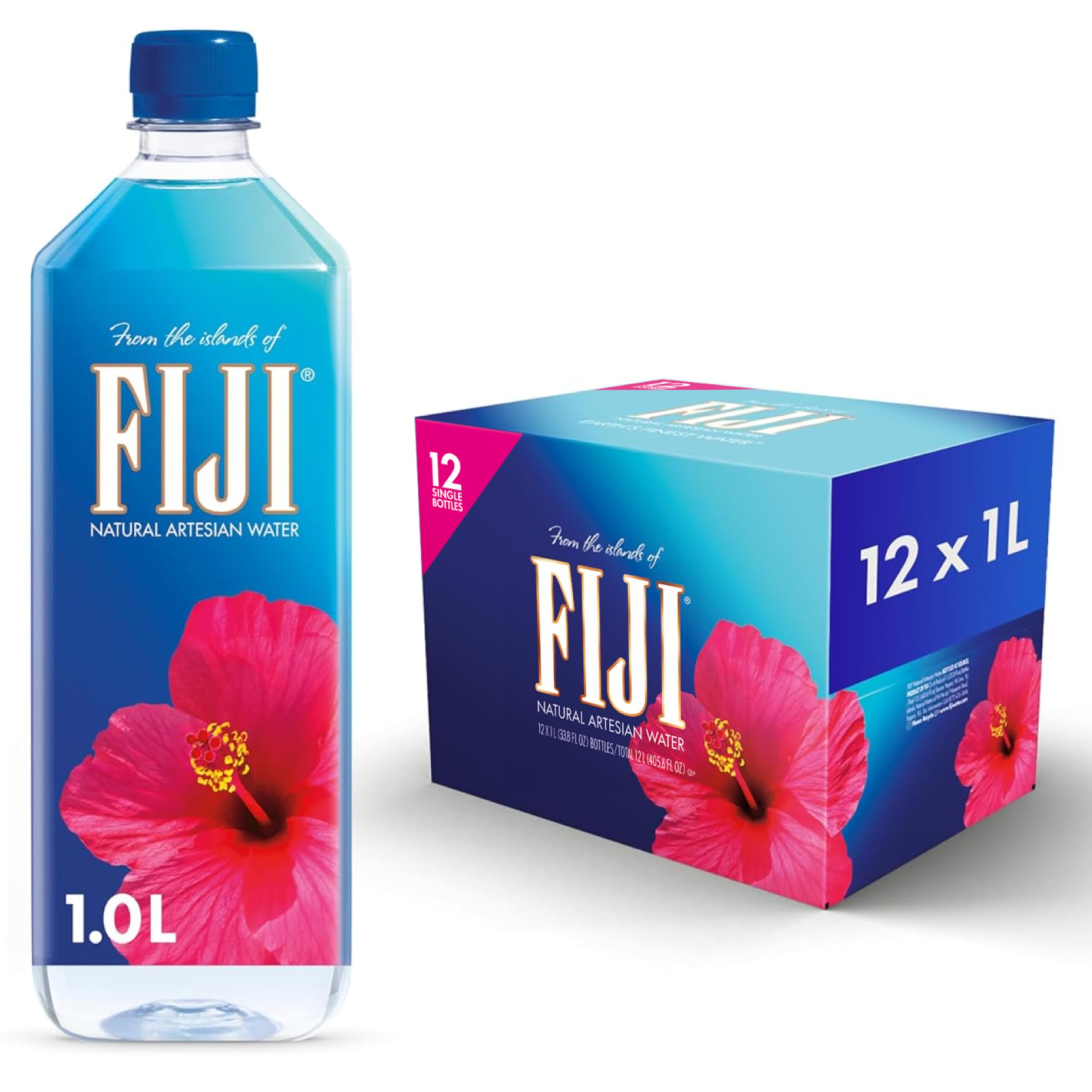 FIJI Water 1000 ml / 1 l, natürliches Quellwasser, 12er Pack (Einweg, 12 x 1000 ml)