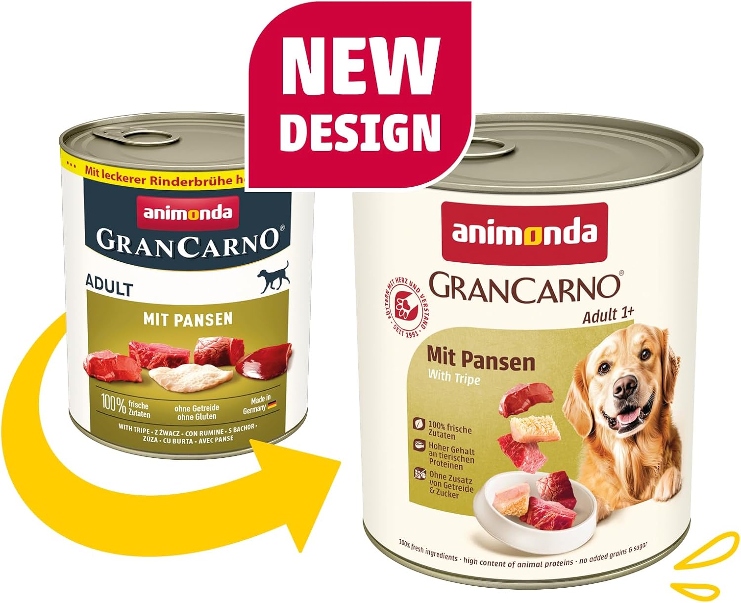 animonda GranCarno Adult Deftige Variation (6 x 800 g), Hundenassfutter für ausgewachsene Tiere, Nassfutter für Hunde mit 100% frischen, fleischlichen Zutaten, Hundefutter ohne Getreide