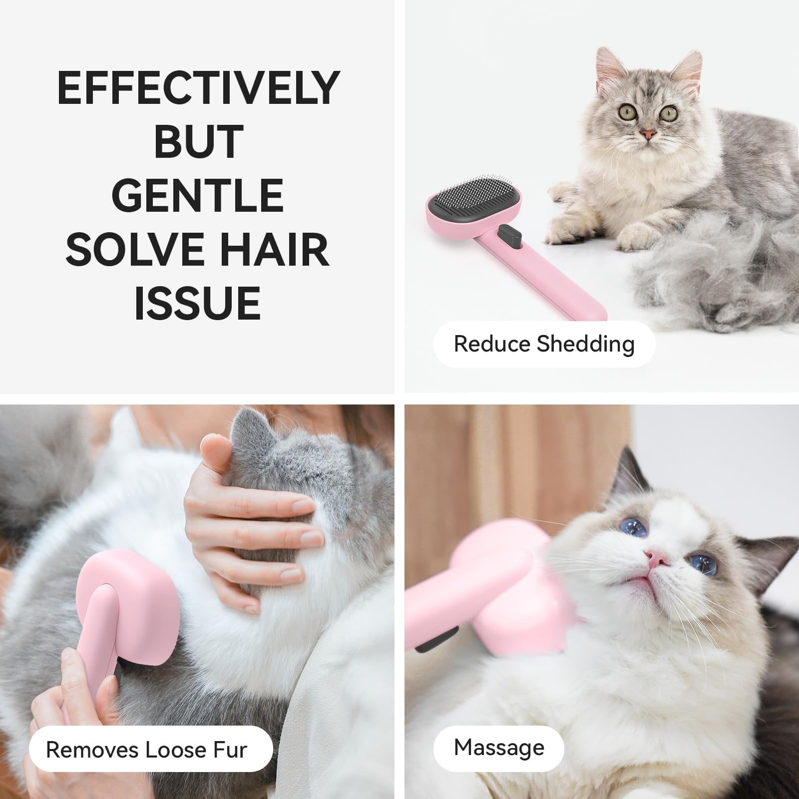 aumuca Katzenbürste für Langhaar und Kurzhaar, Haarentfernung mit Einem Klick, Hautfreundliche Katzenhaarbürste, Fellbürste für Katze und Hund zum Entfernen von losem Fell und zur Massage