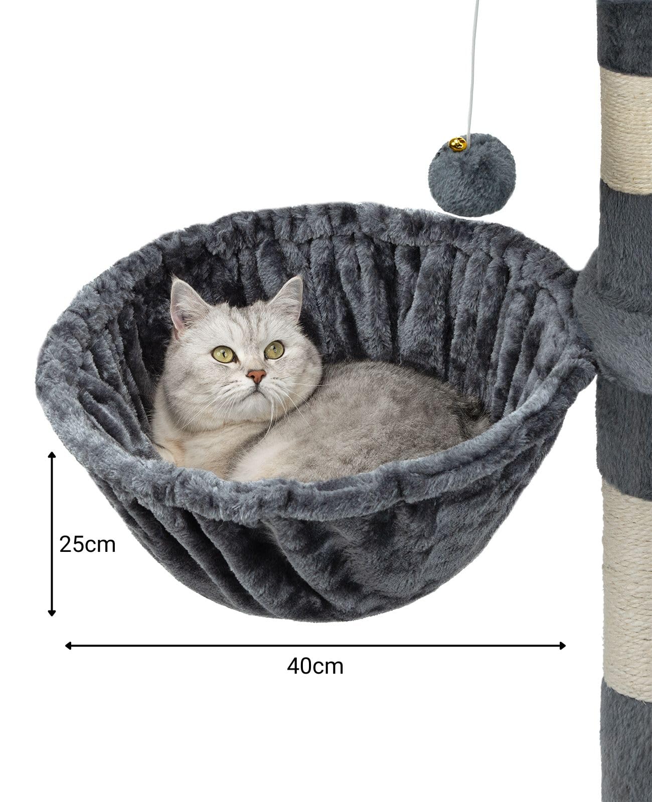 lionto Liegemulde aus weichem Plüsch für Kratzbaum, Ø 40 cm, 25 cm Tiefe, kuschelige Schlafmulde für jeden Katzenbaum mit M8-Gewinde, Stabiler Metallrahmen für kleine und große Katzen, dunkelgrau