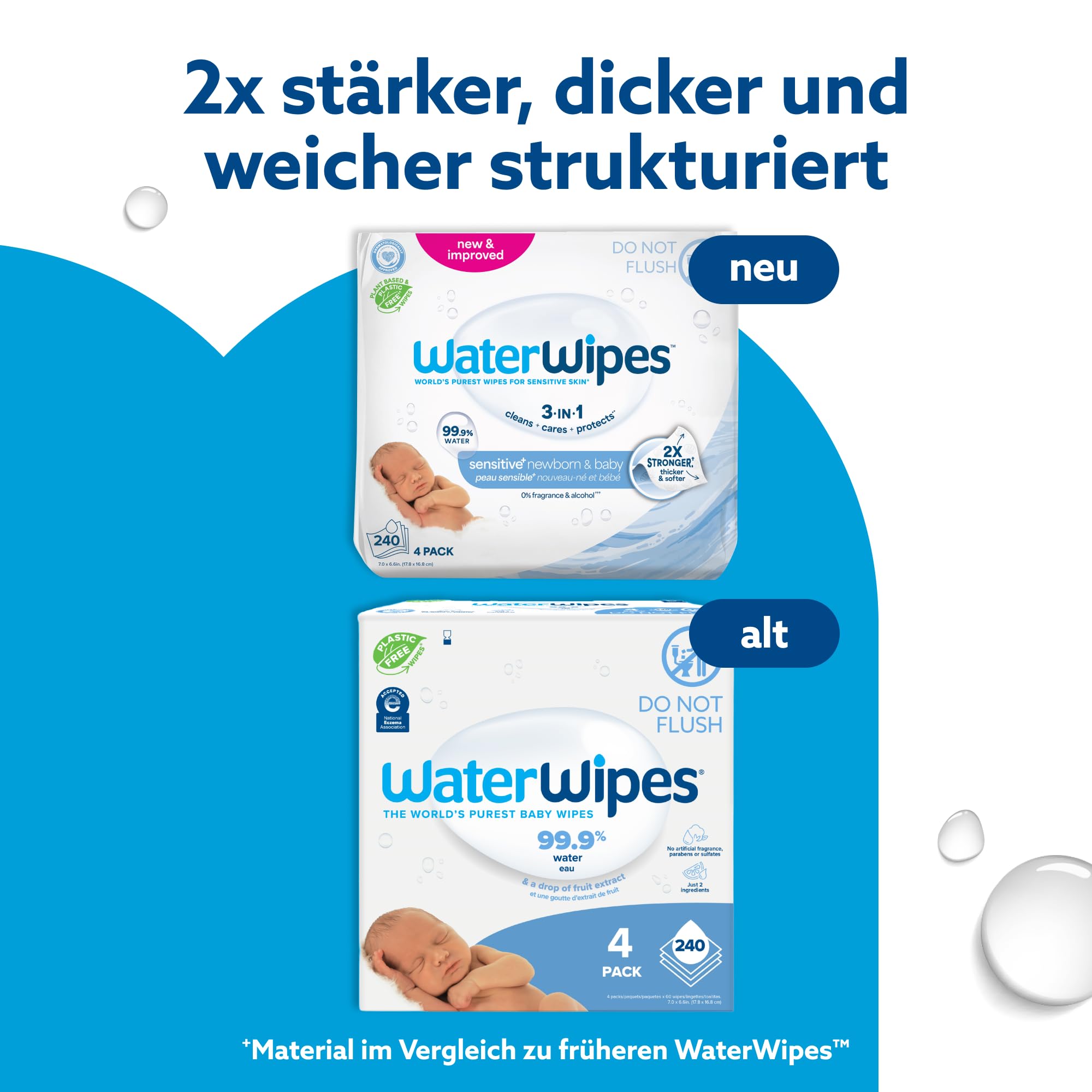WaterWipes Sensitive+ Newborn & Baby Wipes, Feuchttücher für Neugeborene und Babys, 720 Stück (12 Packungen), 3-in-1-Reinigung, Pflege, Schutz, 99,9% Wasser, parfümfrei