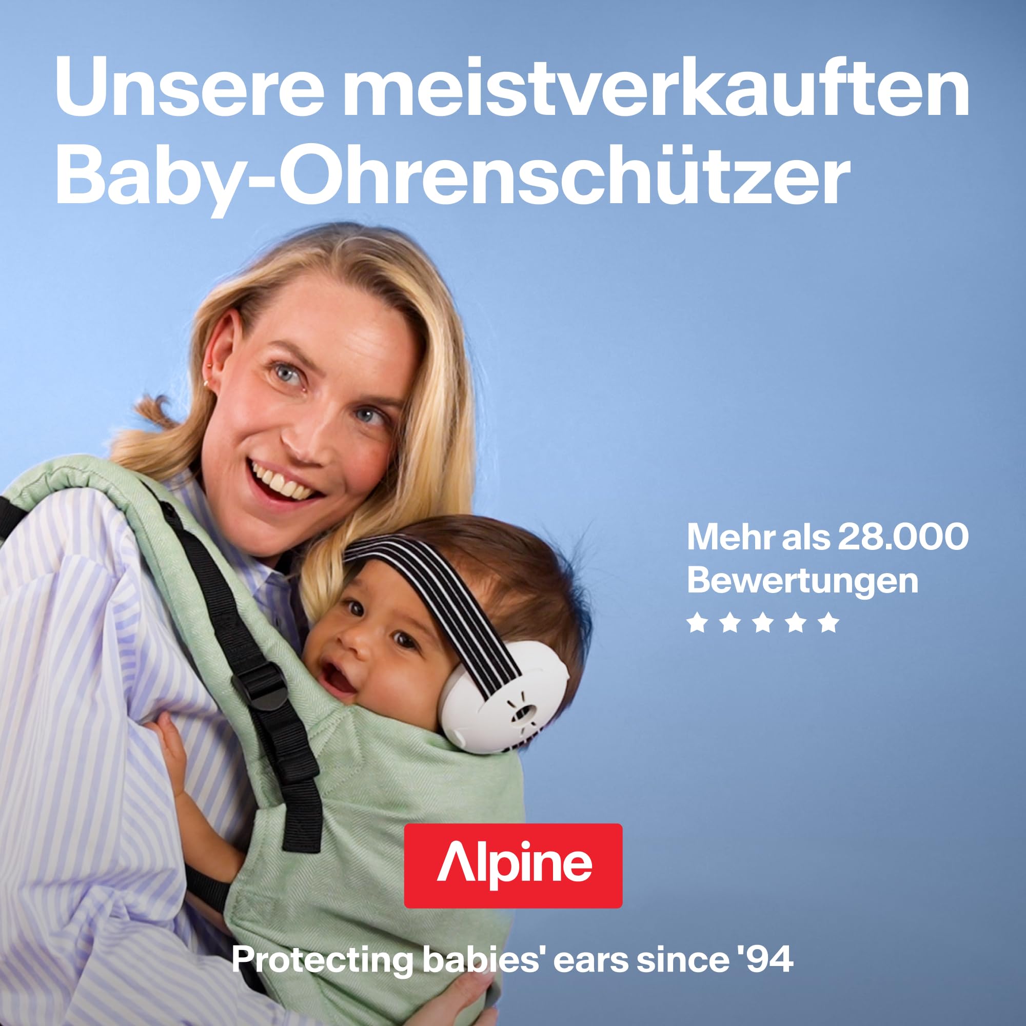 Alpine Muffy Baby Classic - Gehörschutz für Babys - Verstellbares ANTI-SLIP-Kopfband bis 48 Monate - In Deutschland auf Sicherheit getestet - Lärmschutz Kopfhörer verhindert Gehörschäden, Schwarz