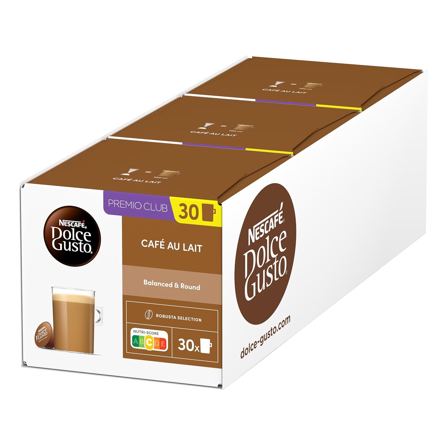 Nescafé Dolce Gusto Café au Lait Kaffeekapseln, Medium Roast, 3er Vorratspack (3 x 30 Kapseln)