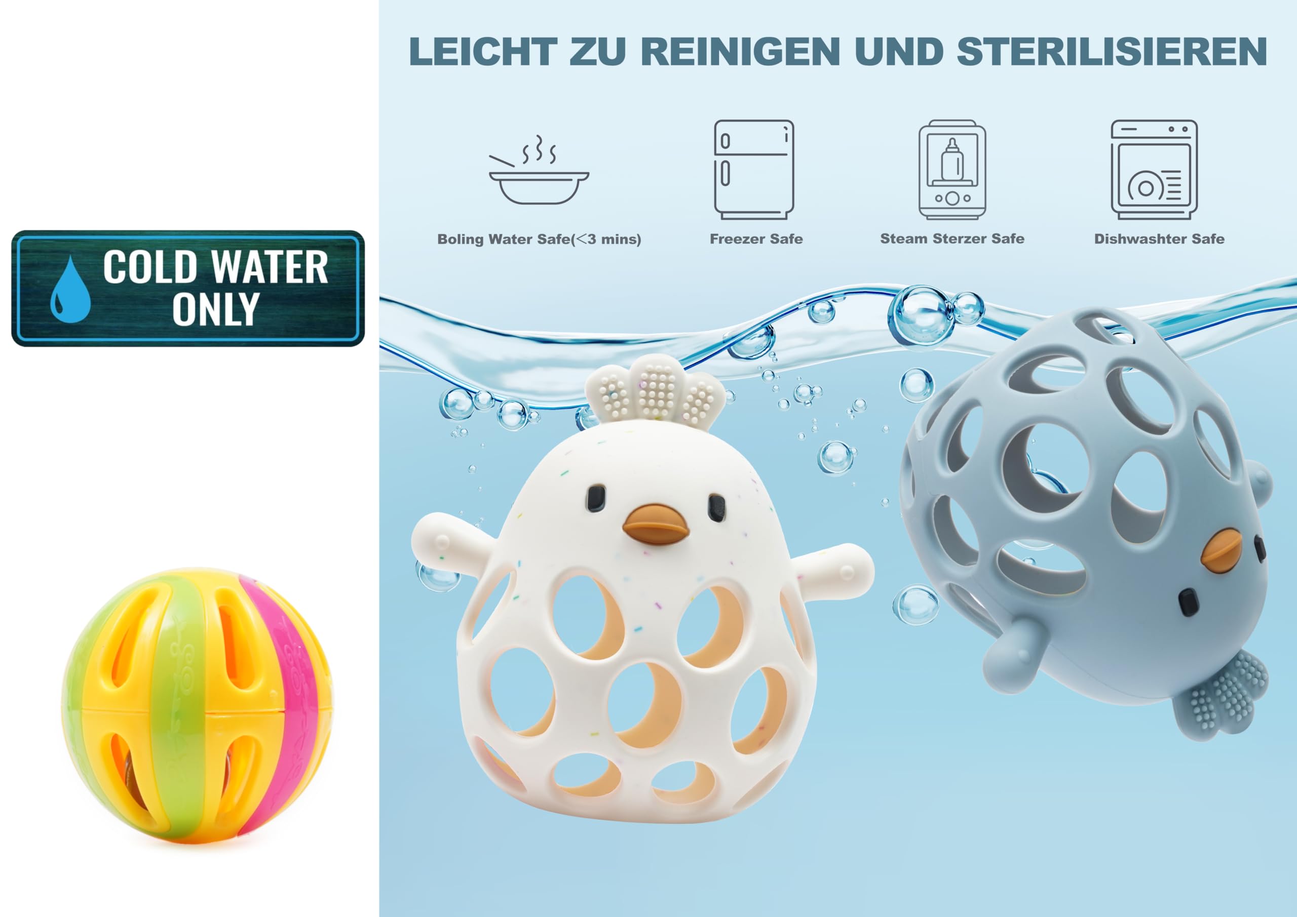 farout Montessori Beißring & Rassel für Babys - Sensorik Spielzeug ab 0 Monate, Zahnungshilfe & Greifball - Geschenk für Jungen & Mädchen