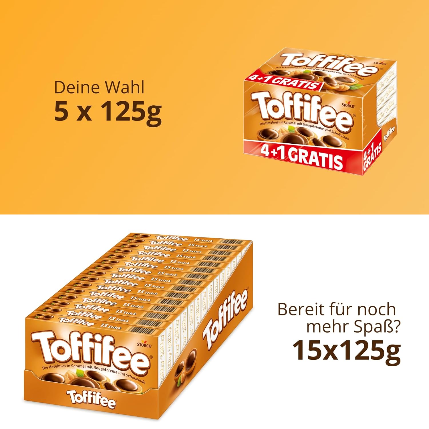 Toffifee – 1 x 125 g – Haselnuss in Karamell mit Nougatcreme und Schokolade – ideal zum gemeinsamen Naschen und Teilen