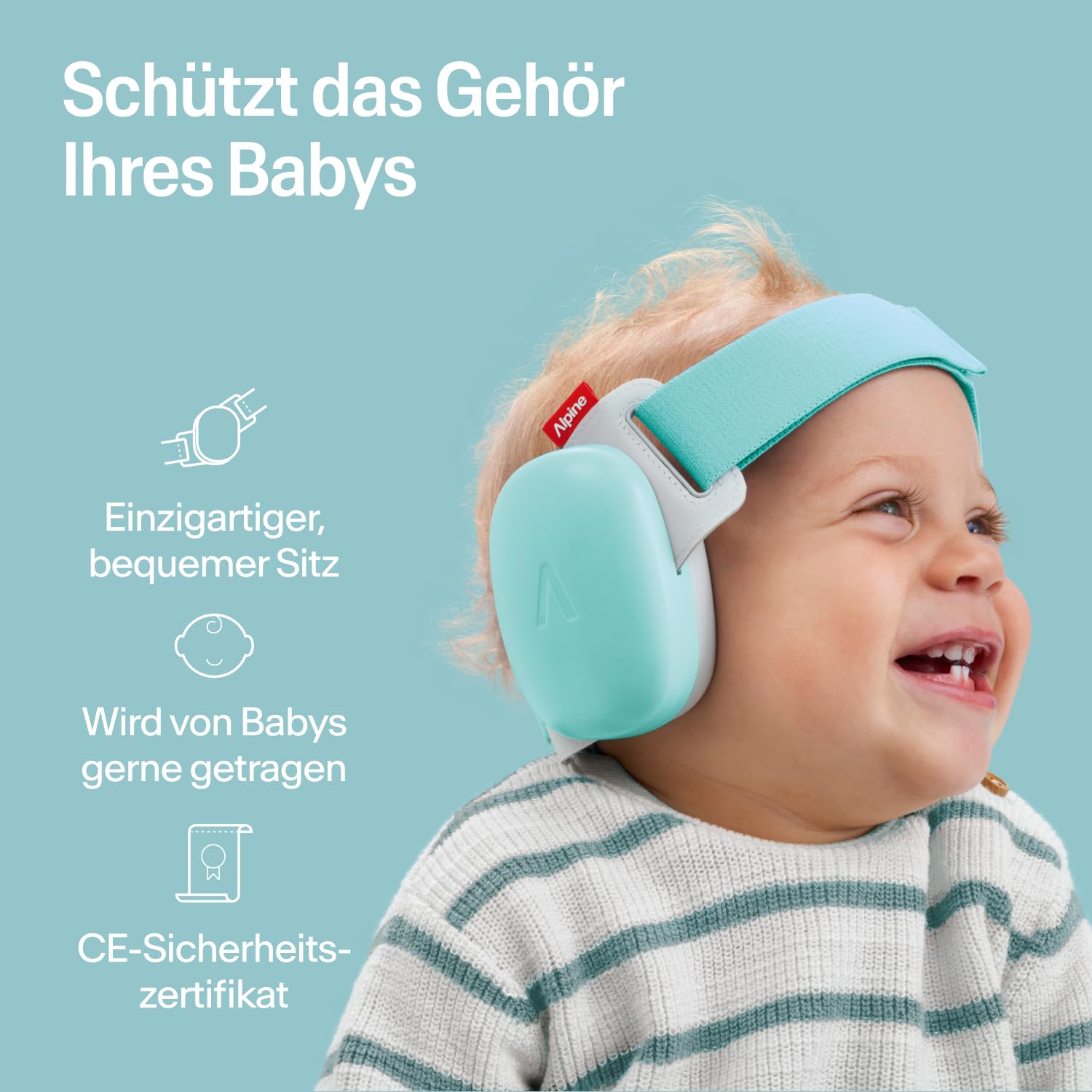 Alpine Muffy Baby Classic - Gehörschutz für Babys - Verstellbares ANTI-SLIP-Kopfband bis 48 Monate - In Deutschland auf Sicherheit getestet - Lärmschutz Kopfhörer verhindert Gehörschäden, Schwarz