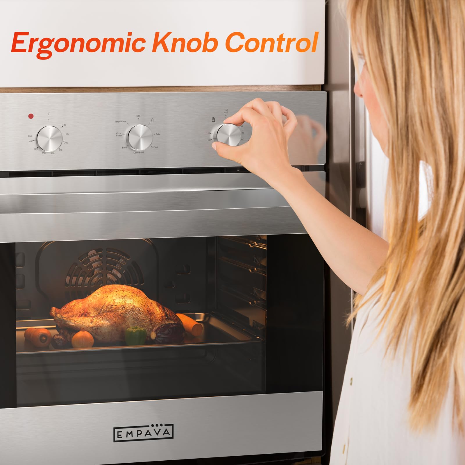 Empava 24 inch Electric Single Wall Oven, 2.5 Cu.ft.. Stainless Steel Built in Wall Oven with Basic Broil Bake Functions, Mechanical Knobs Control, 24WOE40L