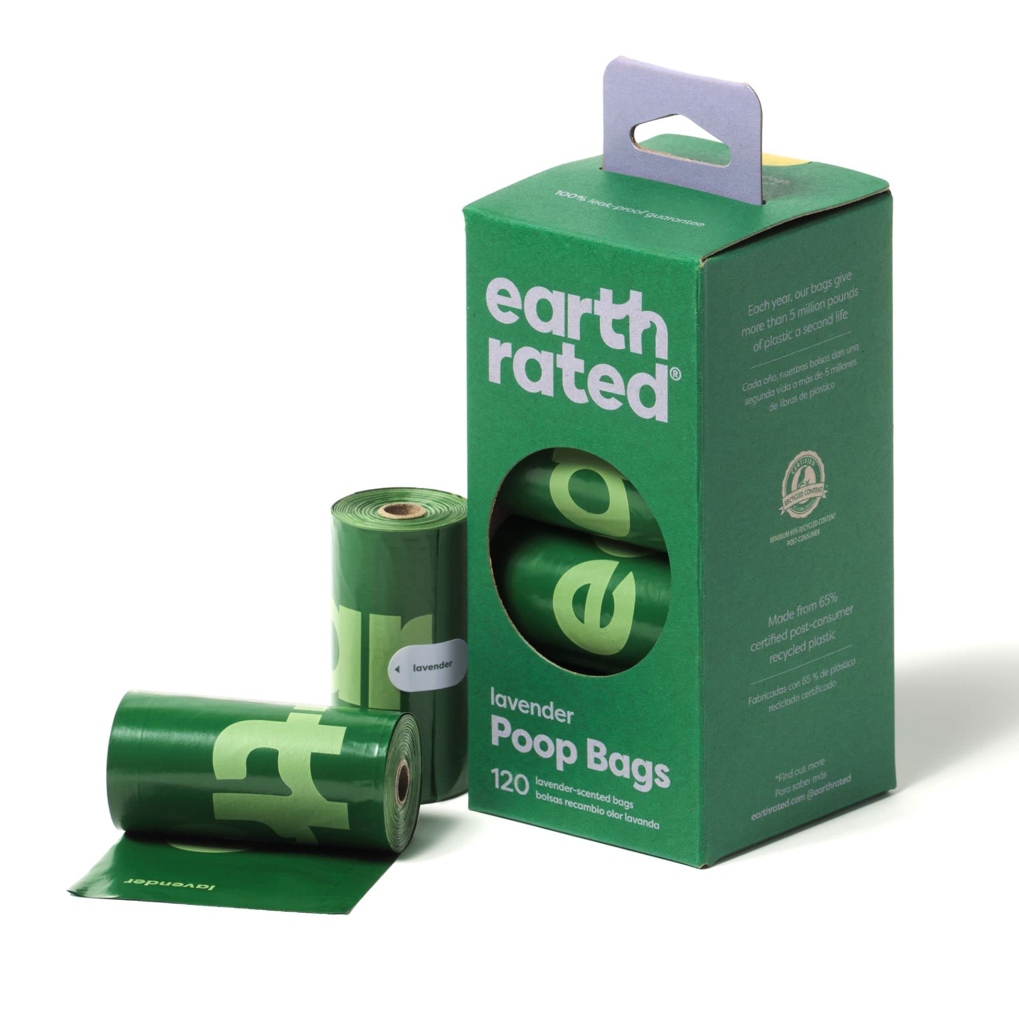 Earth Rated Hundekotbeutel, garantiert auslaufsichere und extra dicke Abfallsäcke als Nachfüllrollen für Hunde, Lavendelduft, 270 Stück