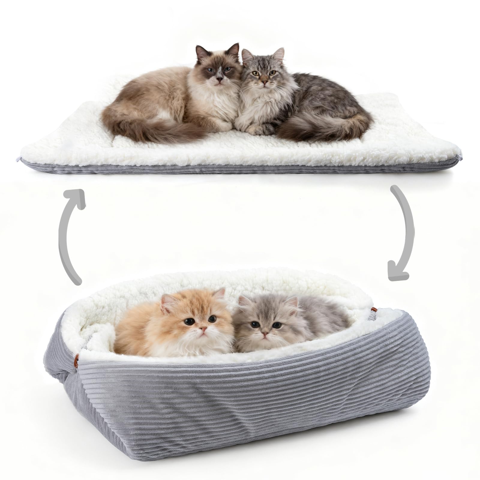Weiches Katzenbett Waschbar 42x38 cm Plüsch Haustierbett für Kleine Hunde und Katzen - 2 in 1 Katzenkissen Katzendecke Katzensofa Nest Bett, Entfaltete Größe 61x51 cm