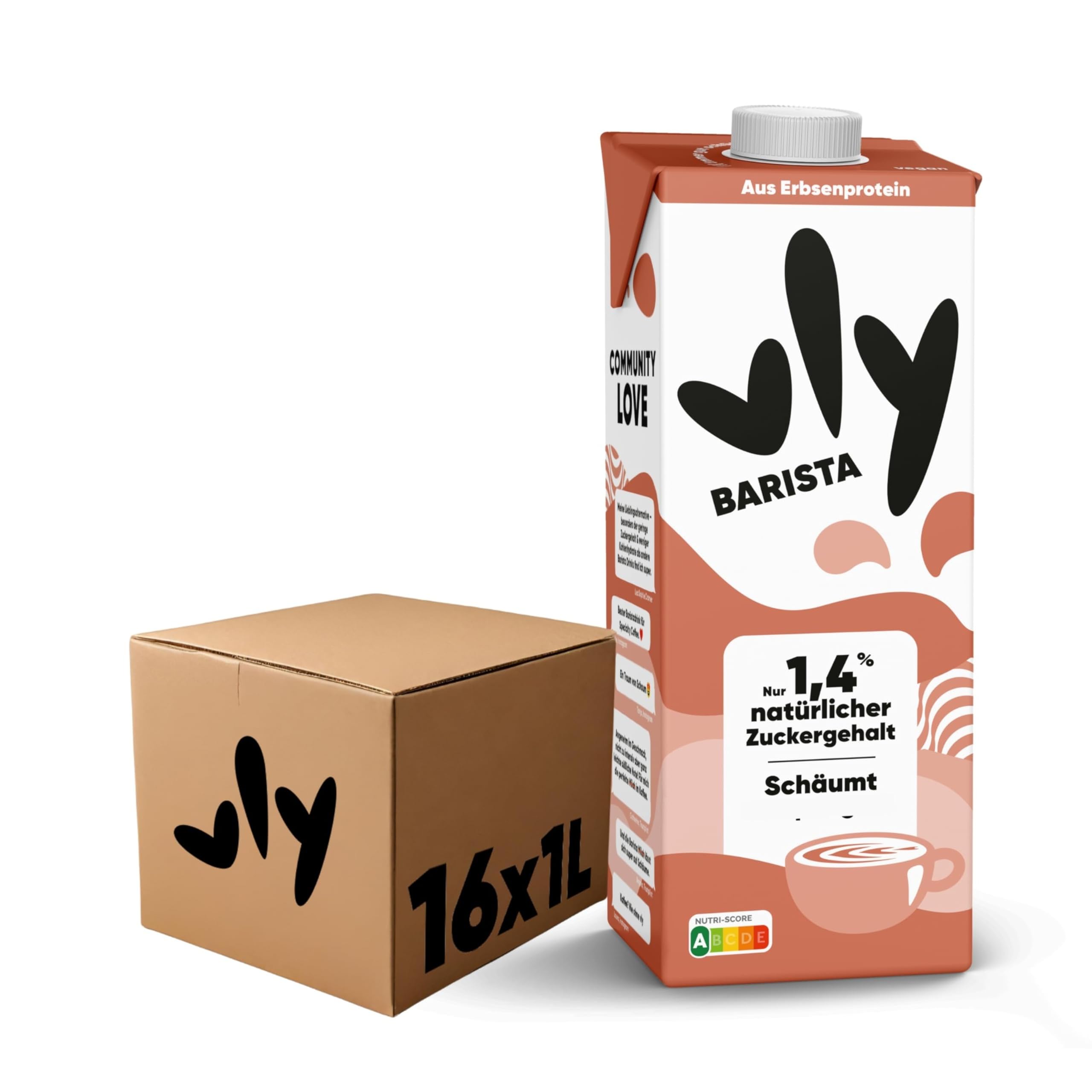 vly BARISTA - Die vegane Milchalternative aus Erbsenprotein | Cremiger Schaum | Reich an Ballaststoffen, Calcium, Vitaminen & Protein | Laktosefrei, Glutenfrei, Zuckerarm, Pflanzlich - 16x1L