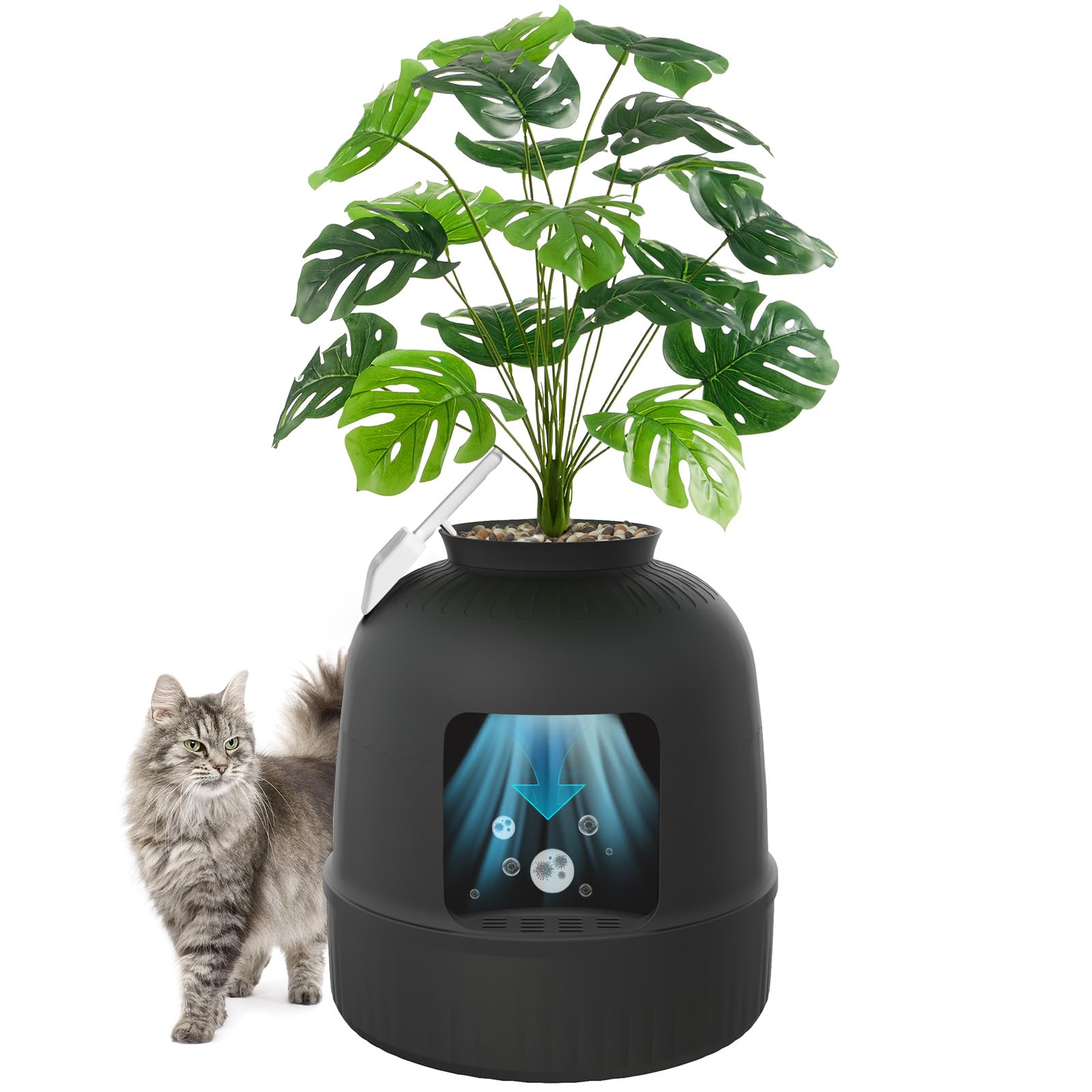 Lifewit Katzenklo Blumentopf mit Pflanze & Schaufel, Katzenklo Versteckt, Katzentoilette XXL mit Geruchskontrolle & Kohlefilter, Wohnzimmer, Schlafzimmer, Ecke, Weiß