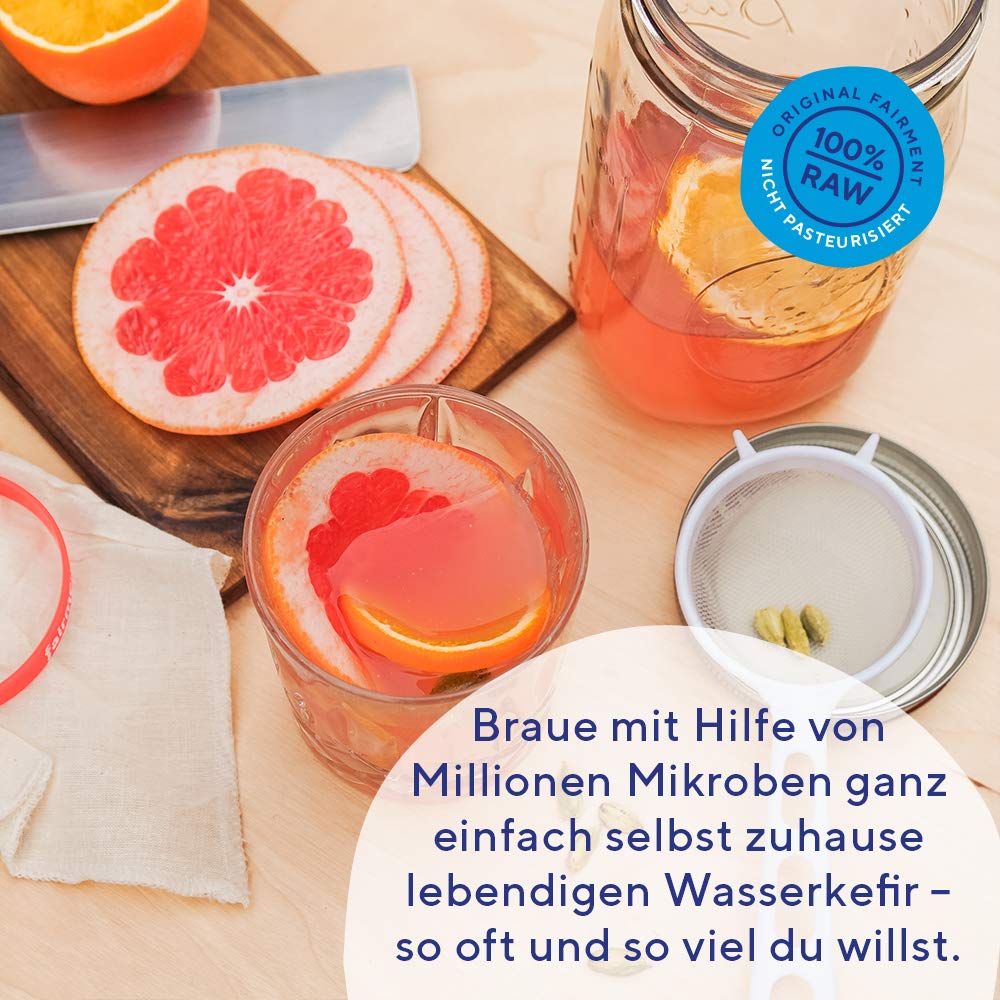 Fairment® - Original Bio Wasserkefir Kristalle Starterkulturen für unendlich viel Wasser-Kefir mit Anleitung und Erfolgsgarantie (1 Liter (30g Kristalle)