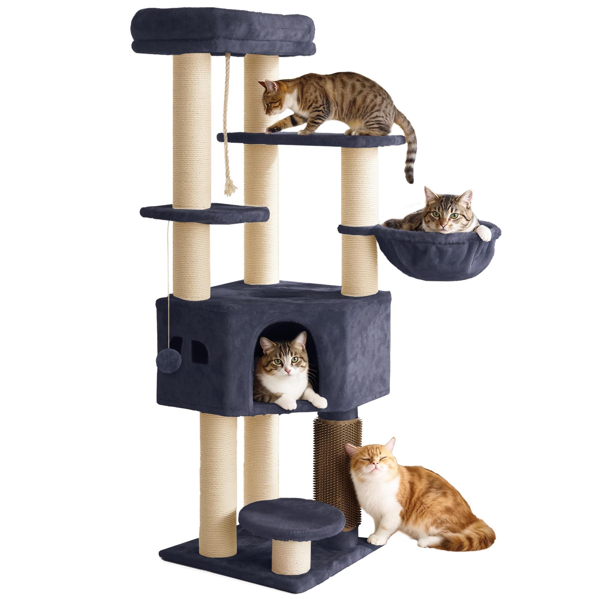 YITAHOME Kratzbaum, Katzenkratzbaum, für Große Katze, Katzenbaum, Katzenbürsten, 11 cm Dicke Stämme, Große Plattformen, Plüschkissen, Höhle, 50 x 50 x 157 cm, Beige