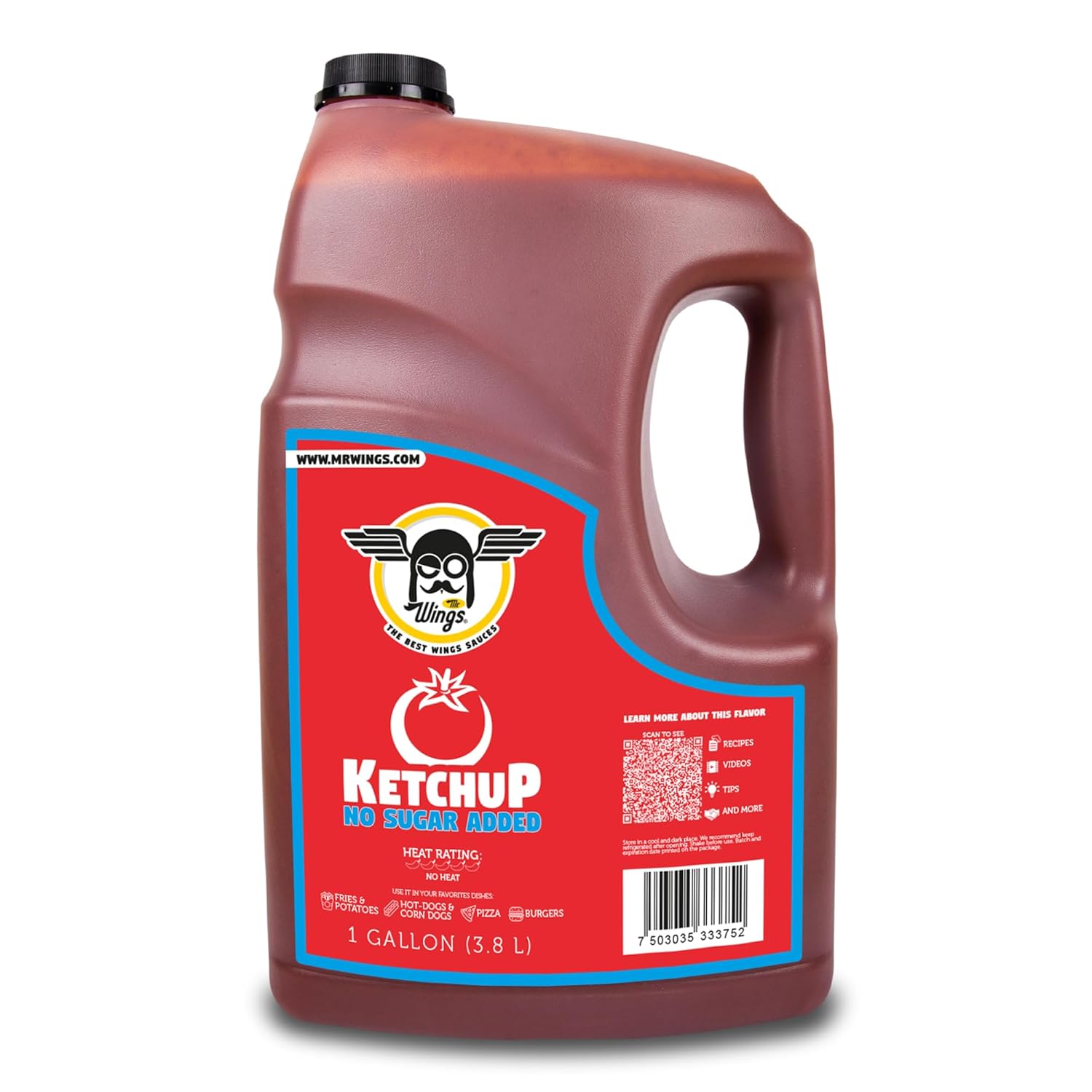 Mr. Wings Sweet Mango Mild Sauce 1 Gallon (128 Fl Oz). Sweet and spicy delight, perfect for boneless chicken, fries, drinks, and your favorite snacks. Large bulk sauce.