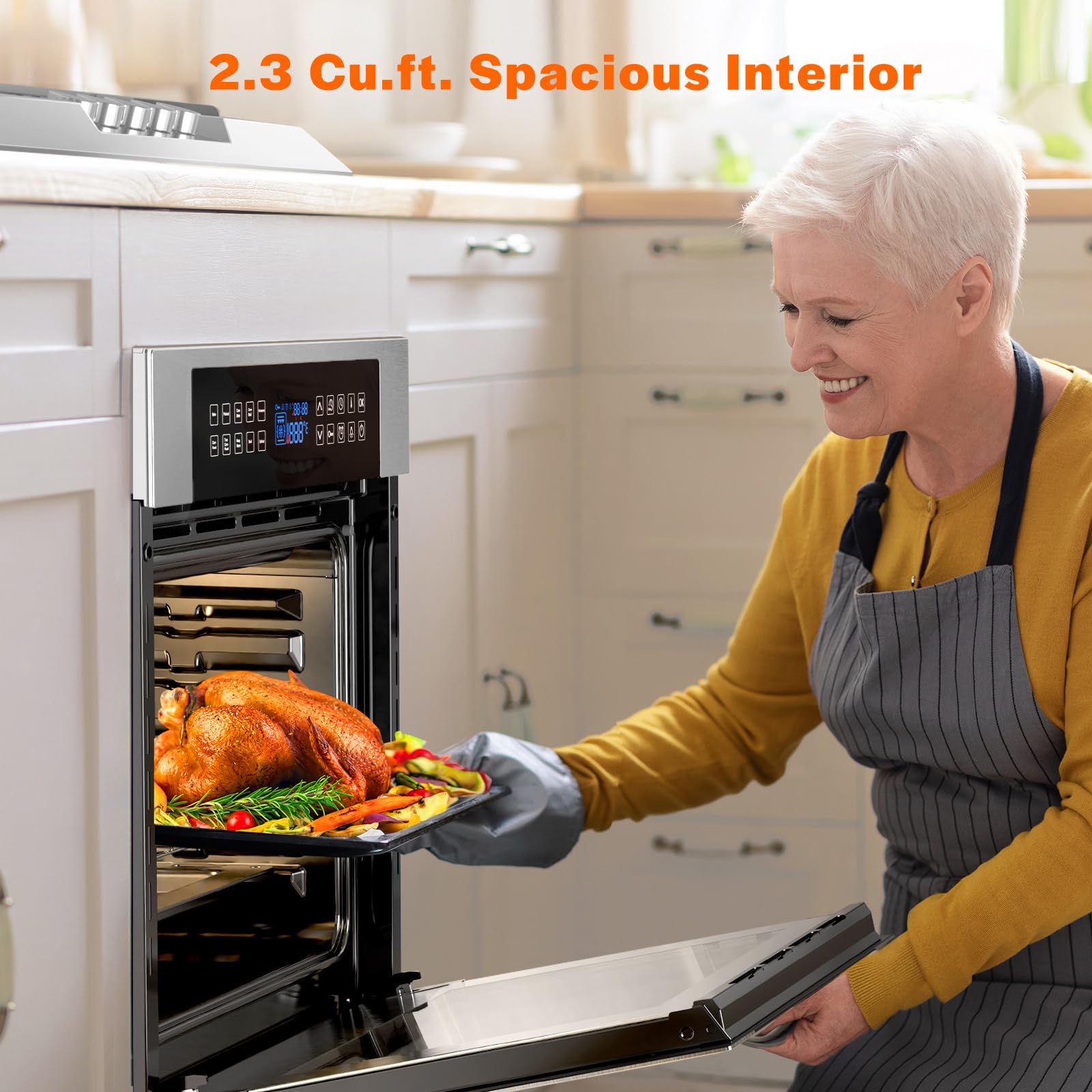Empava 24 Inch Electric Single Wall Oven 10 Cooking Functions Deluxe 360° ROTISSERIE with Sensitive Touch Control in Stainless Steel, C02
