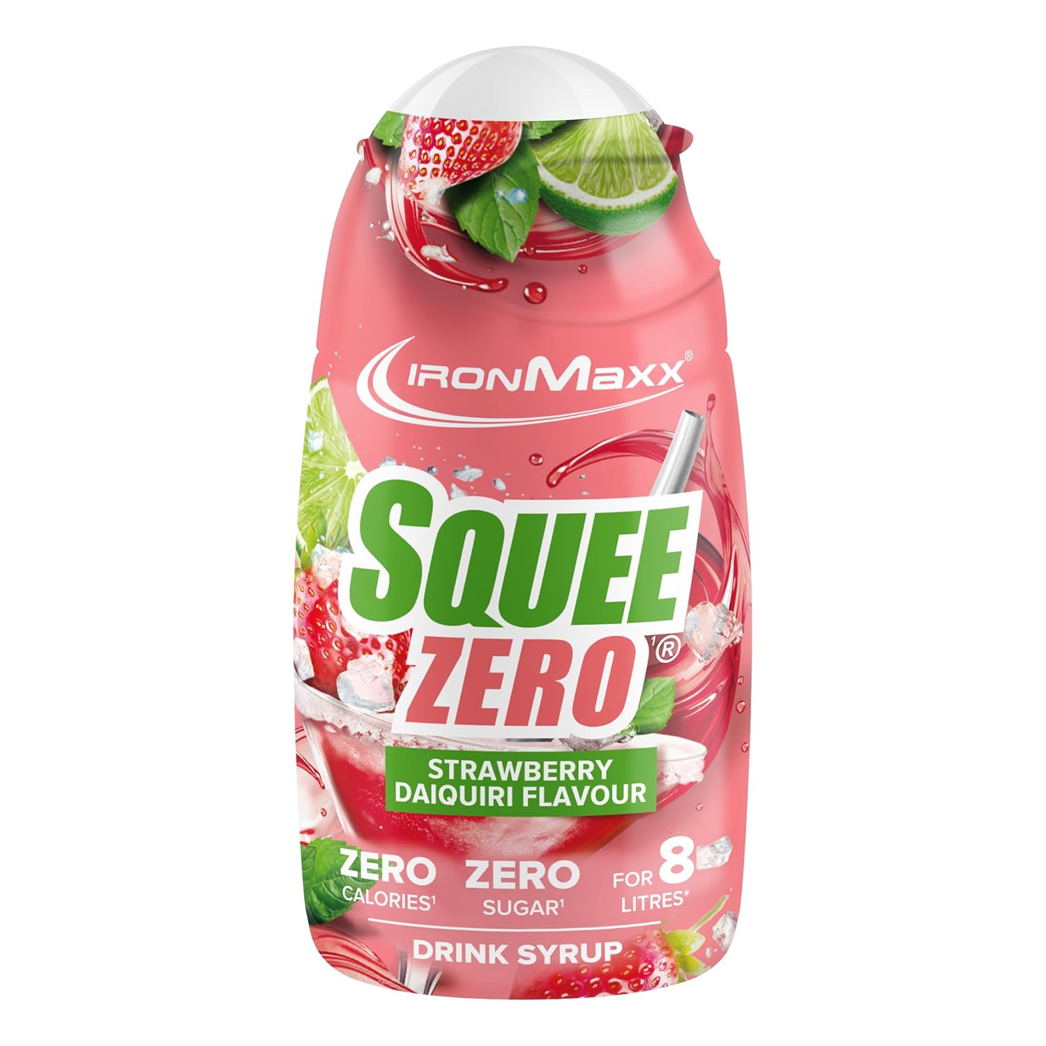 IronMaxx SqueeZero - Raspberry 65ml | Sirup, Erfrischendes Geschmackserlebnis für 8 Liter, Zuckerfrei und Kalorienfrei in 100ml verzehrfertigem Getränk