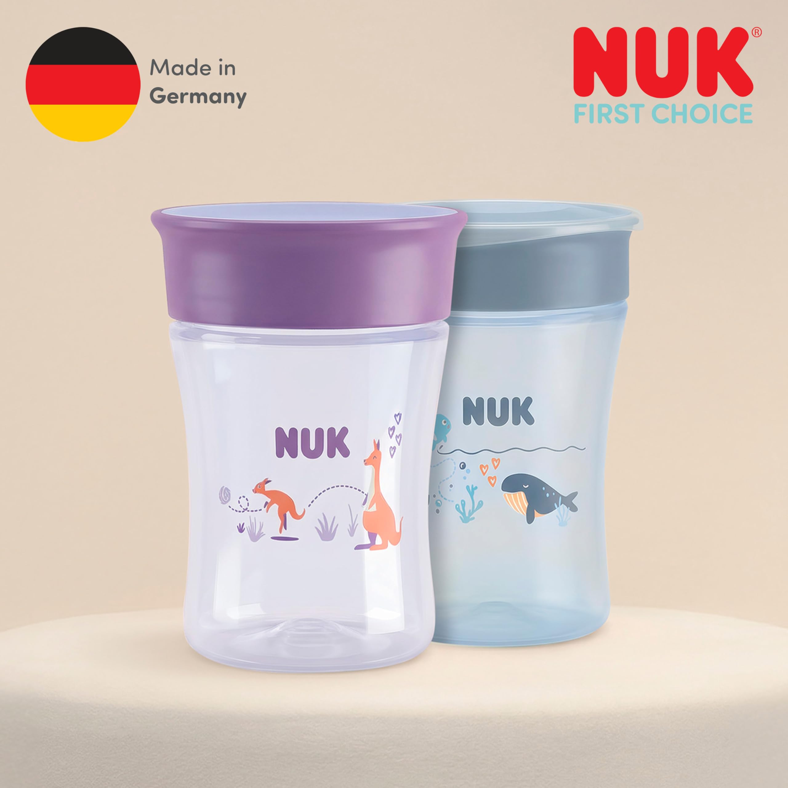NUK Magic Cup Trinklernbecher | 8+ Monate | 230 ml | auslaufsicherer 360°-Trinkrand | BPA-frei | blauer Igel