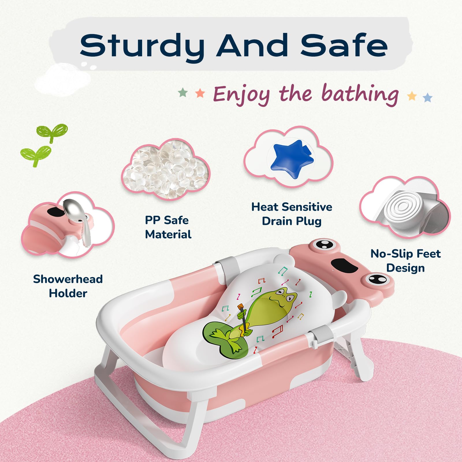 COOSEYA Baby Badewanne für 0-18 Monate, Faltbare Babywanne mit Babybadewanne Stützkissen, Portable Baby Bathtub als Wesentliche Artikel für Neugeborene und Kleinkind, Dinosaurier - Design (Grau)