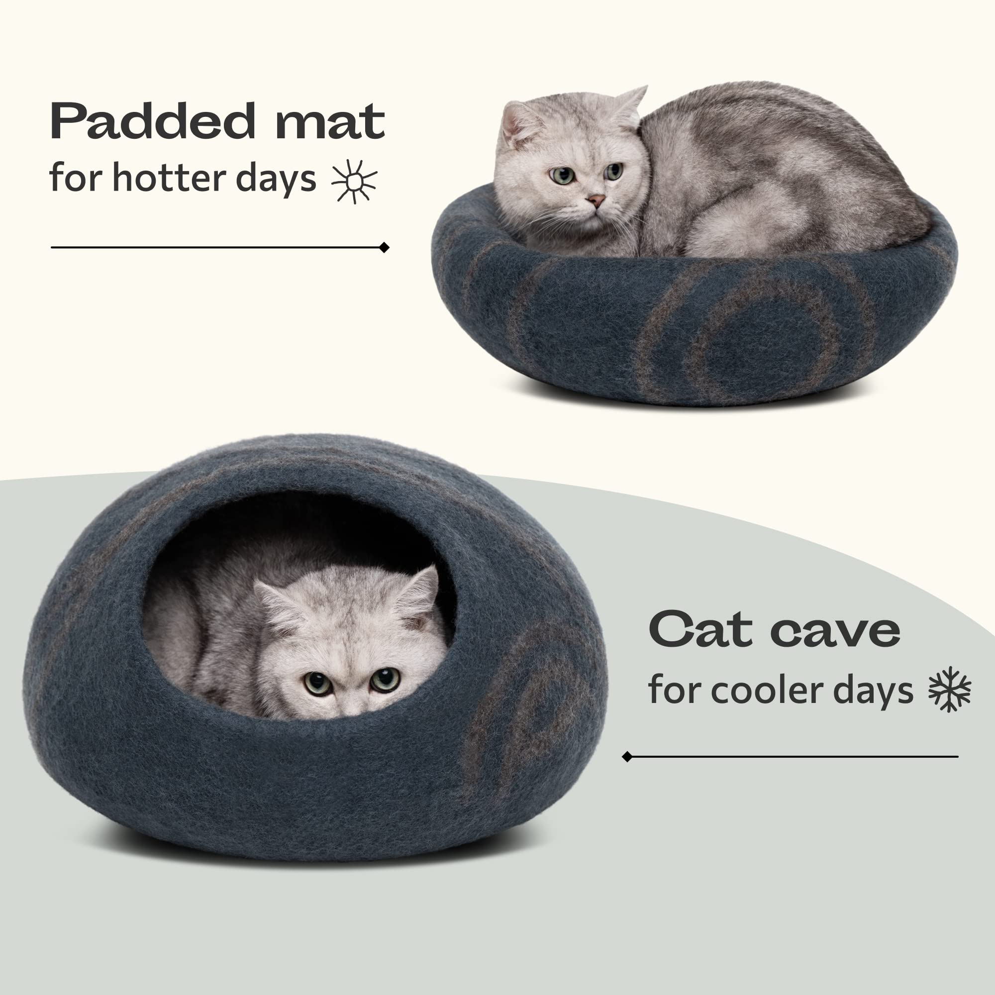 MEOWFIA Katzenbett aus Merinowolle – Handgefilztes, Umweltfreundliches Katzenbett für Katzen & Kätzchen – Weiches Schlafbett, Warm im Winter & Kühl im Sommer, Stilvolles Design