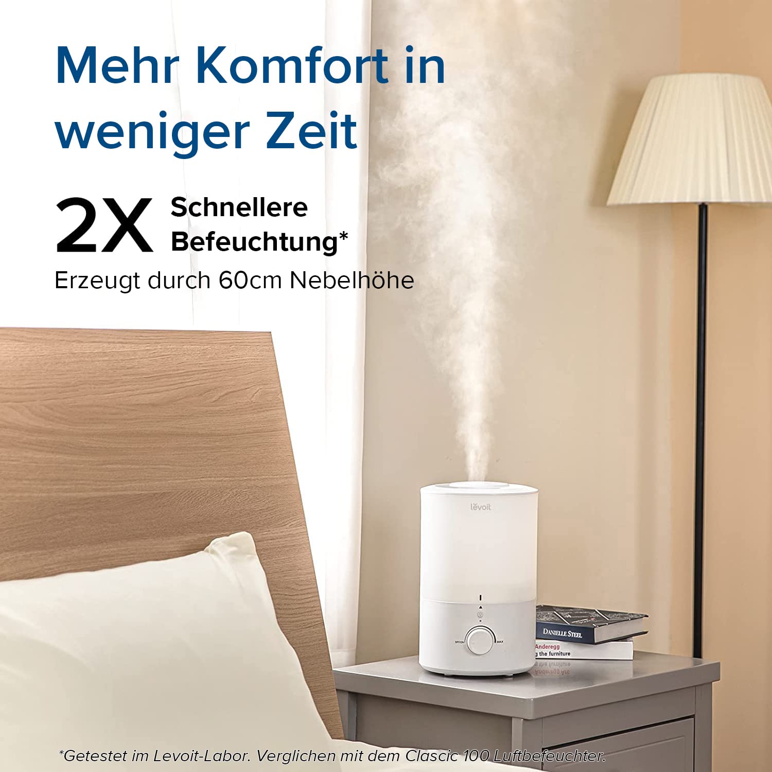 Levoit Luftbefeuchter Schlafzimmer, 23dB leise Humidifier, Top-Fill für Baby, bis 25H, Raumbefeuchter mit 360 grad Drehdüse für Kinderzimmer, Pflanzen, Auto Shut-off, 2,5 L, Weiß
