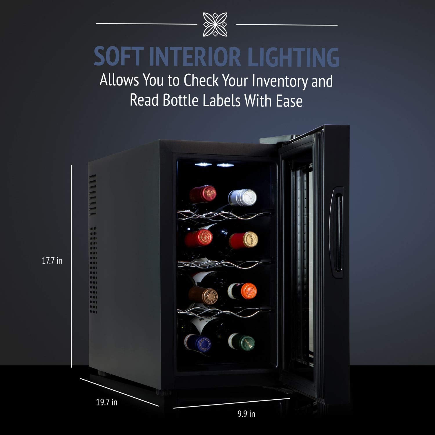 Ivation 12 Bottle Red And White Wine Thermoelectric Wine Cooler/Chiller Counter Top Wine Cellar with Digital Temperature Display, Freestanding Refrigerator Smoked Glass Door Quiet Operation Fridge
