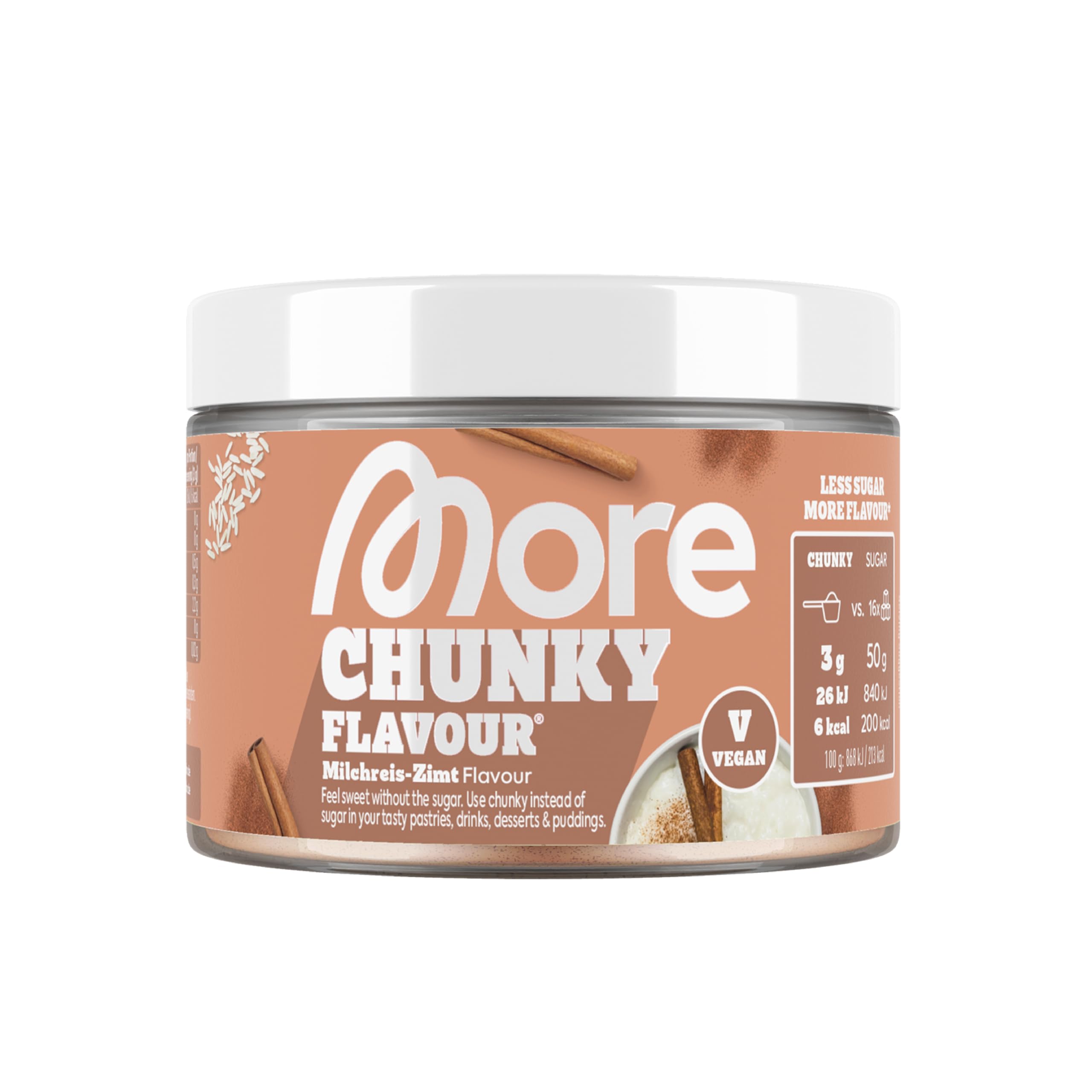 MORE Chunky Flavour, Vanilla Perfection, 150 g, vegan, Geschmackspulver zum Süßen, ohne viel Zucker und Kalorien, mit Inulin und Laktase - made in Germany