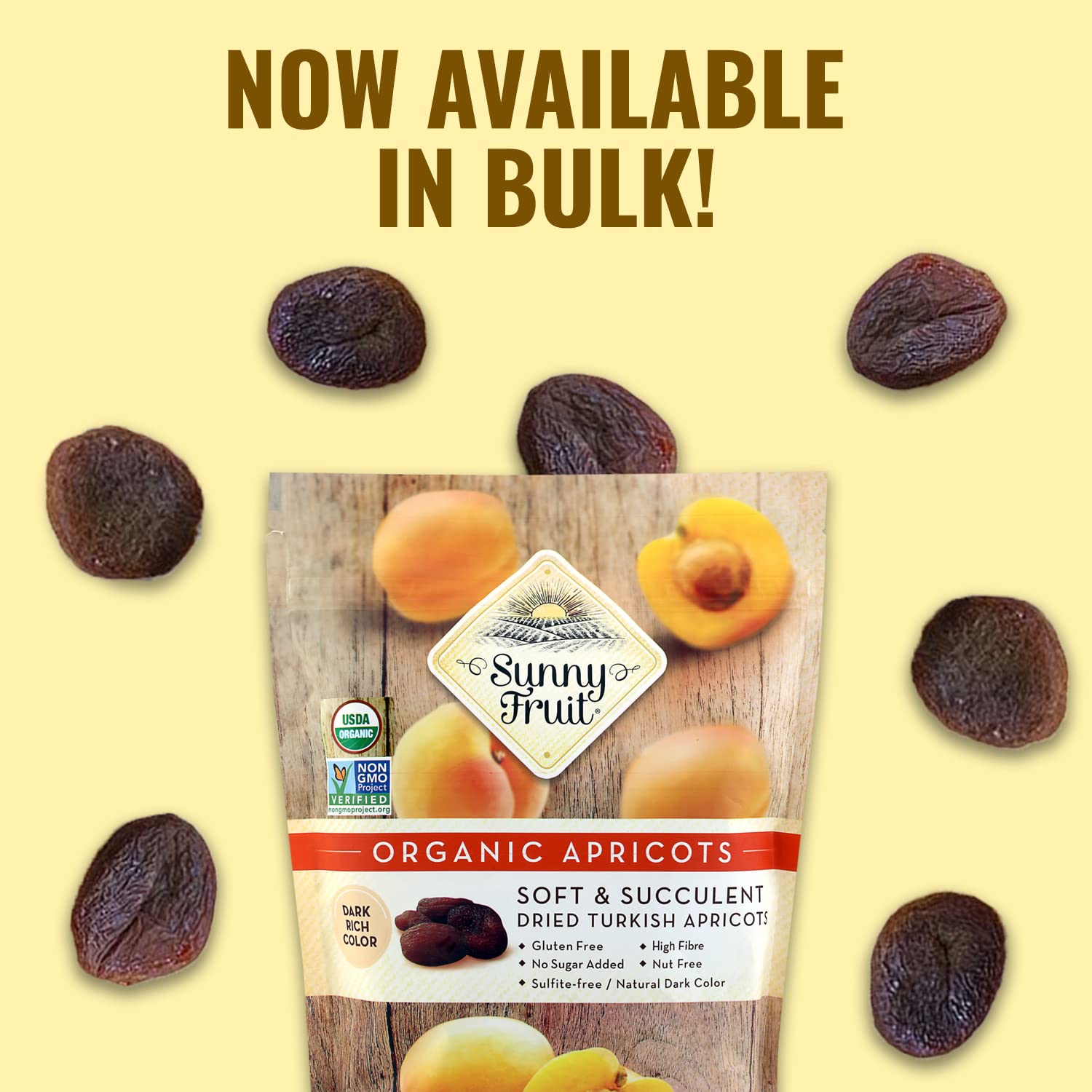 Sunny Fruit Soft Organic Turkish Dried Apricots, 2 Pound Bulk Bag | No Preservatives, No Sugar Added, No Sulfides | Healthy, Naturally Sweet Snack | ORGANIC, NON-GMO, VEGAN, HALAL, KOSHER
