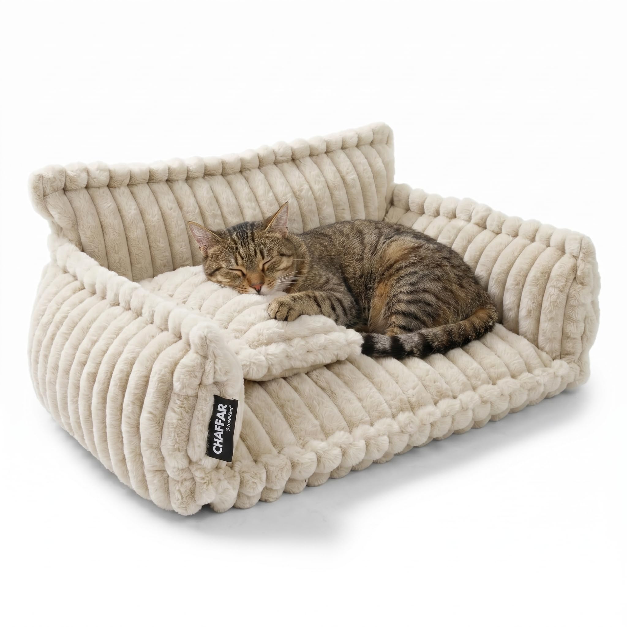Katzensofa Chaffar | Katzenbett Hundebett Hundesofa | Orthopädische Matratze | Moderner Stil | Cord-Design Größen (Lichtgrau, M (80cm))