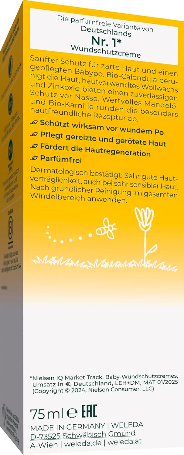 WELEDA Bio Baby Calendula Wundschutzcreme 75ml - Naturkosmetik Wundsalbe / Babycreme für den Schutz empfindlicher Baby Haut im Windelbereich. Hilft bei Rötungen, gereizter Haut und Wundsein