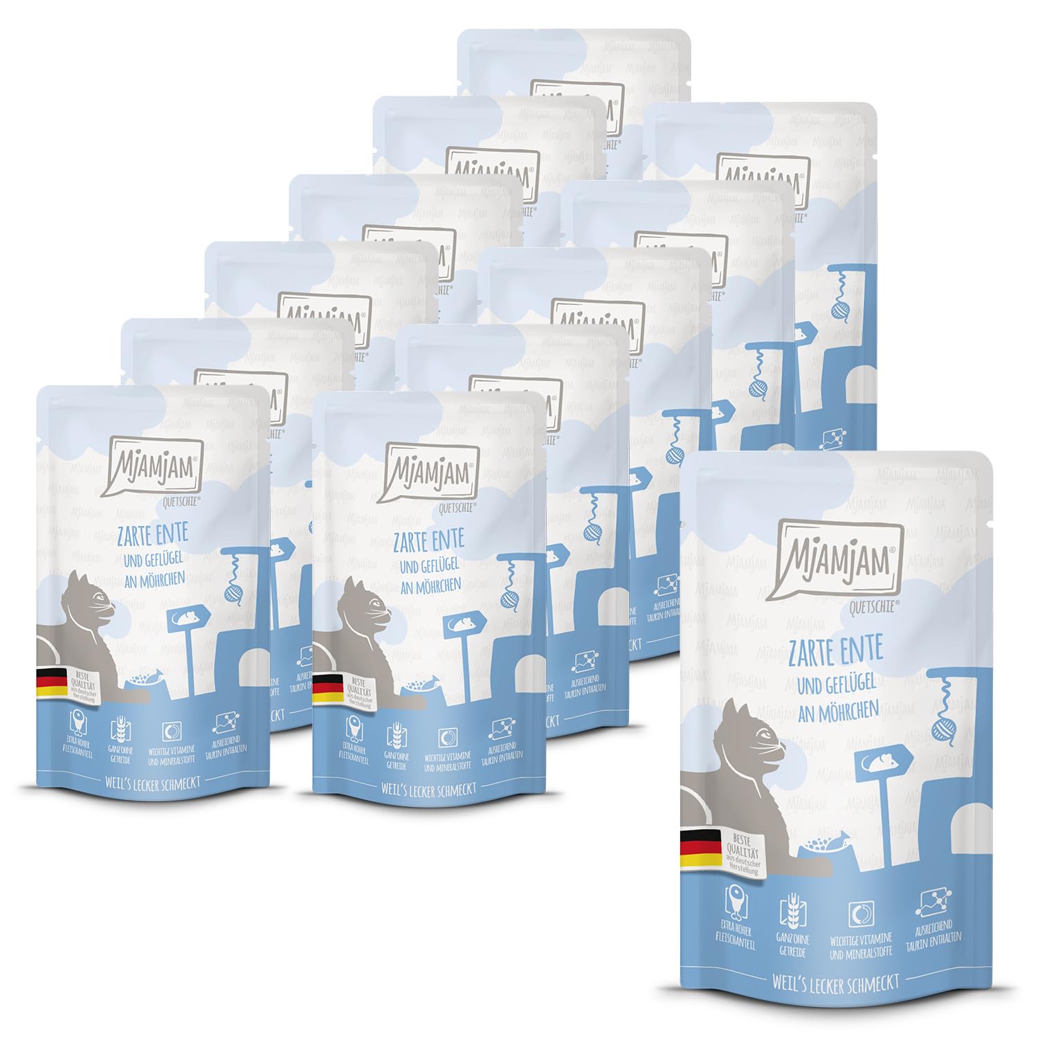 MjAMjAM - Premium Nassfutter für Katzen - saftiges Huhn an leckeren Möhrchen, 6er Pack (6 x 400 g), getreidefrei mit extra viel Fleisch