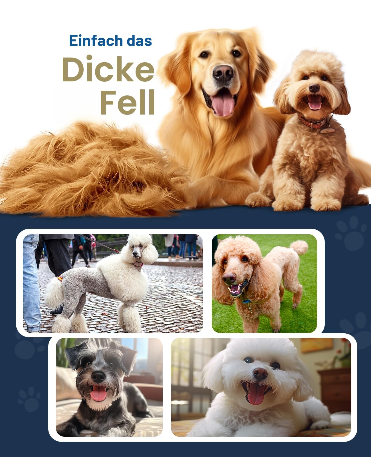 oneisall Hundeschermaschine für die Fellpflege für dickes, schweres Fell/geräuscharmer, wiederaufladbarer, kabelloser Haustierrasierer mit Edelstahlklinge/wasserdichter Hunderasierer für Hunde