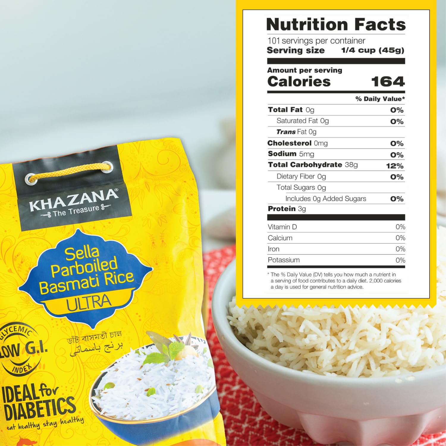 Authentic Ultra Long Sella Parboiled Basmati Rice by Khazana in 10 lb Bag - Aromatic and Flavorful Indian Grain - Non-GMO, Gluten Free, Kosher, Cholesterol Free