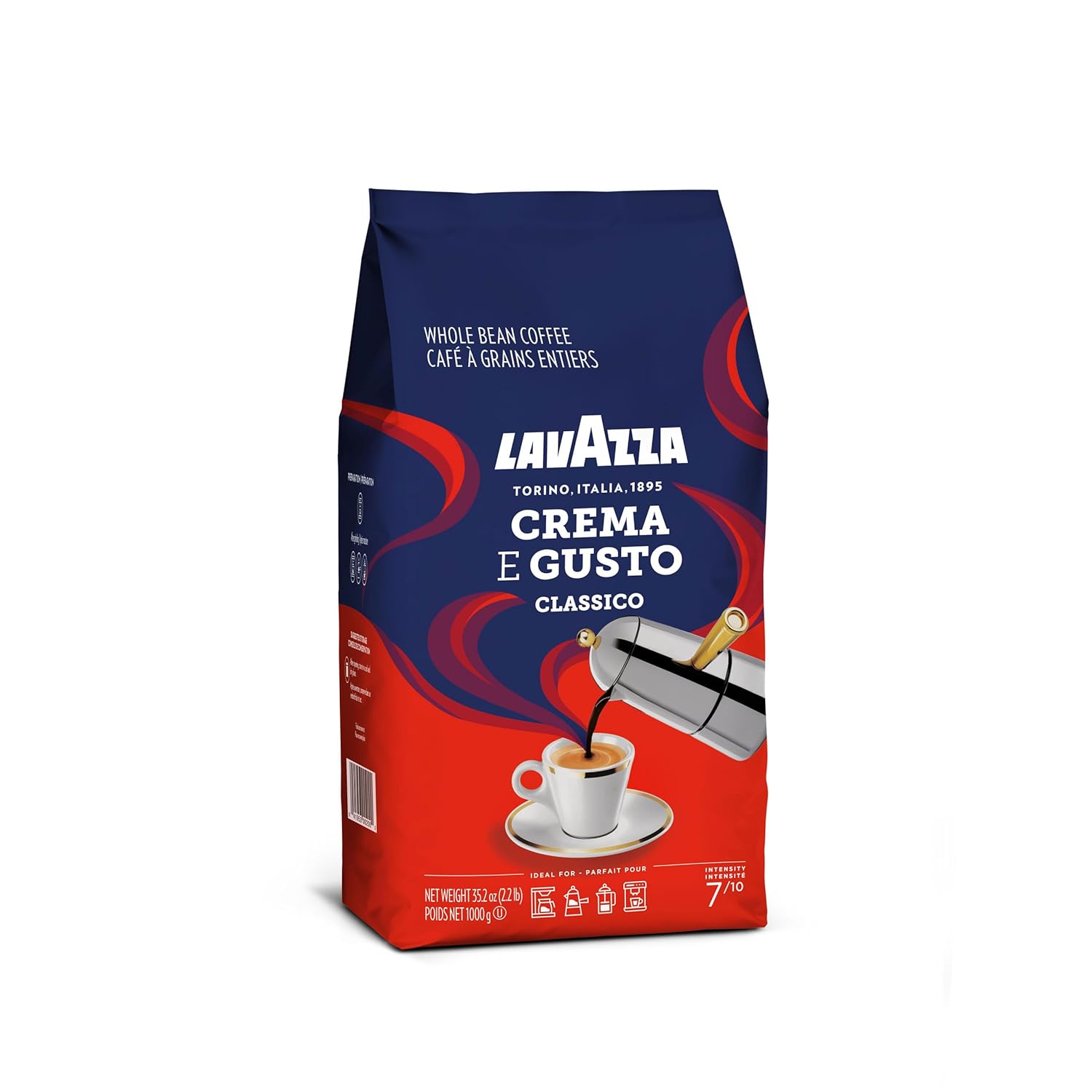 Lavazza, Crema e Aroma, Arabica und Robusta Kaffeebohnen, Ideal für Espressomaschinen, mit Schokoladigen Aromen, Reicher und Vollmundiger Geschmack, Intensität 8/10, Mittlere Röstung, 1 kg Packung
