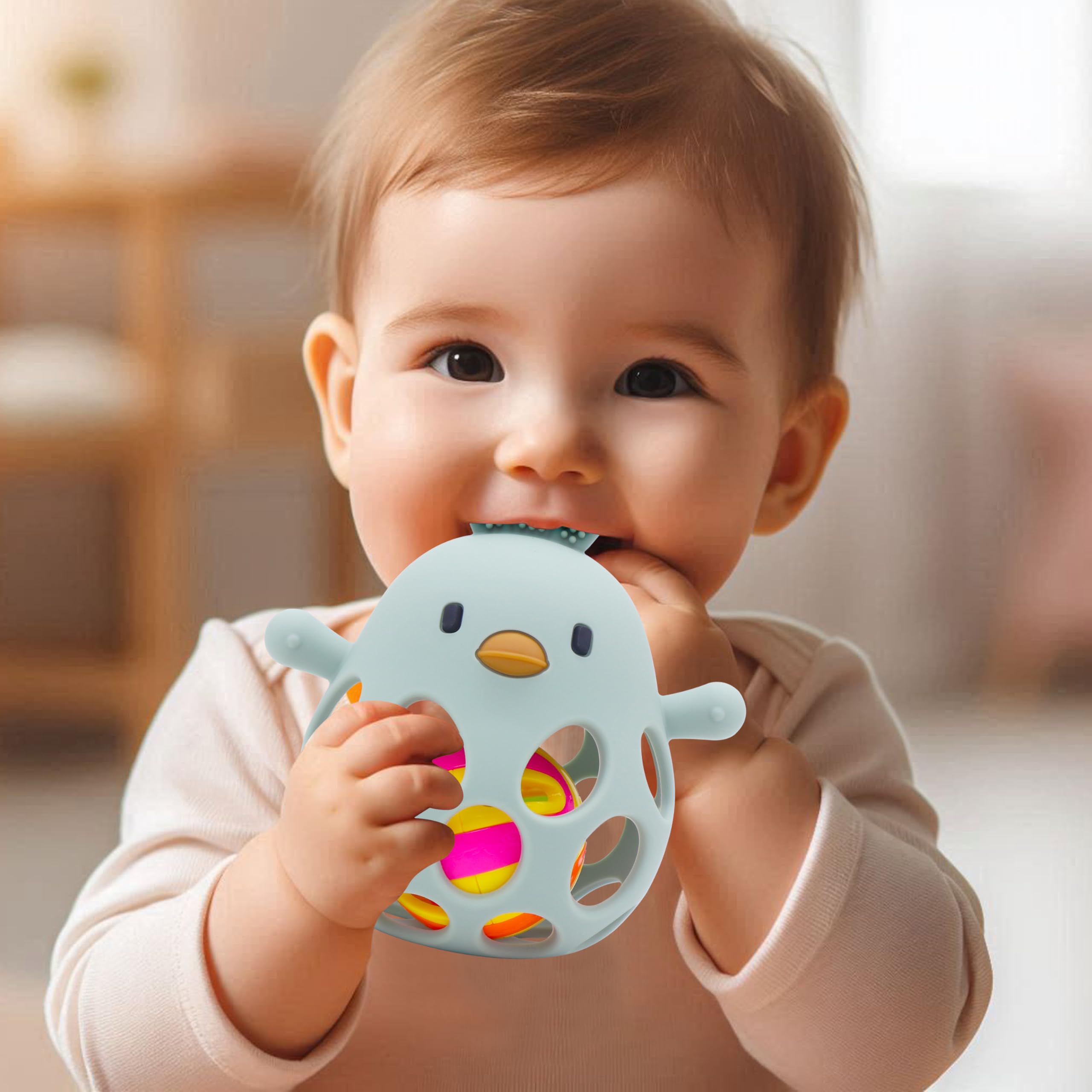 farout Montessori Beißring & Rassel für Babys - Sensorik Spielzeug ab 0 Monate, Zahnungshilfe & Greifball - Geschenk für Jungen & Mädchen