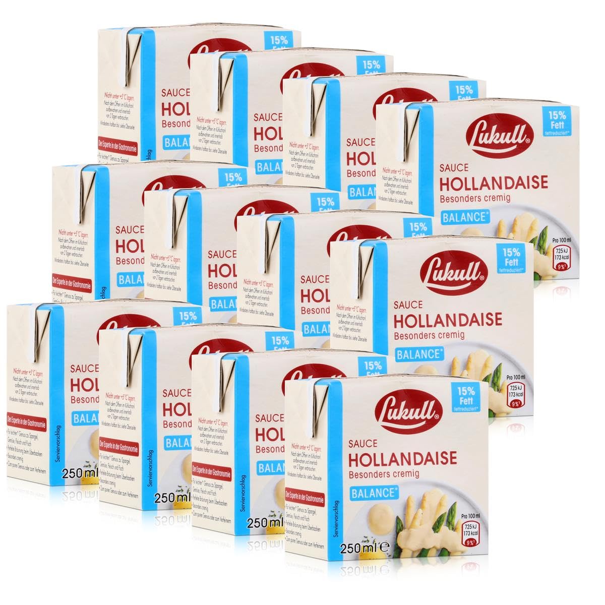 Lukull Sauce Lukull Hollandaise besonders cremige Sauce zu Spargel, Gemüse, Fleisch und Fisch, 250 ml tafelfertige Sauce 12 Stück