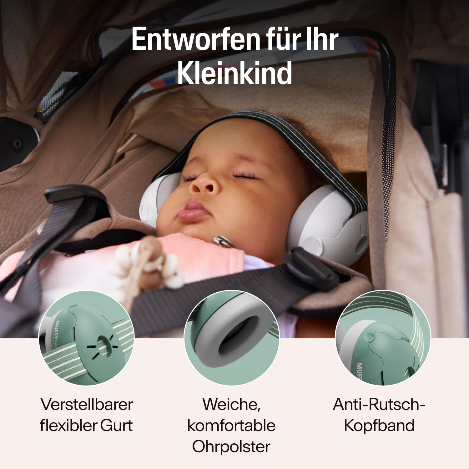 Alpine Muffy Baby Classic - Gehörschutz für Babys - Verstellbares ANTI-SLIP-Kopfband bis 48 Monate - In Deutschland auf Sicherheit getestet - Lärmschutz Kopfhörer verhindert Gehörschäden, Schwarz