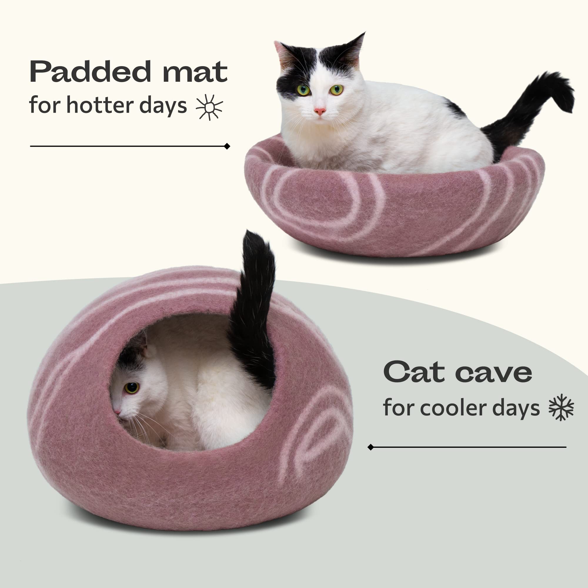 MEOWFIA Katzenbett aus Merinowolle – Handgefilztes, Umweltfreundliches Katzenbett für Katzen & Kätzchen – Weiches Schlafbett, Warm im Winter & Kühl im Sommer, Stilvolles Design