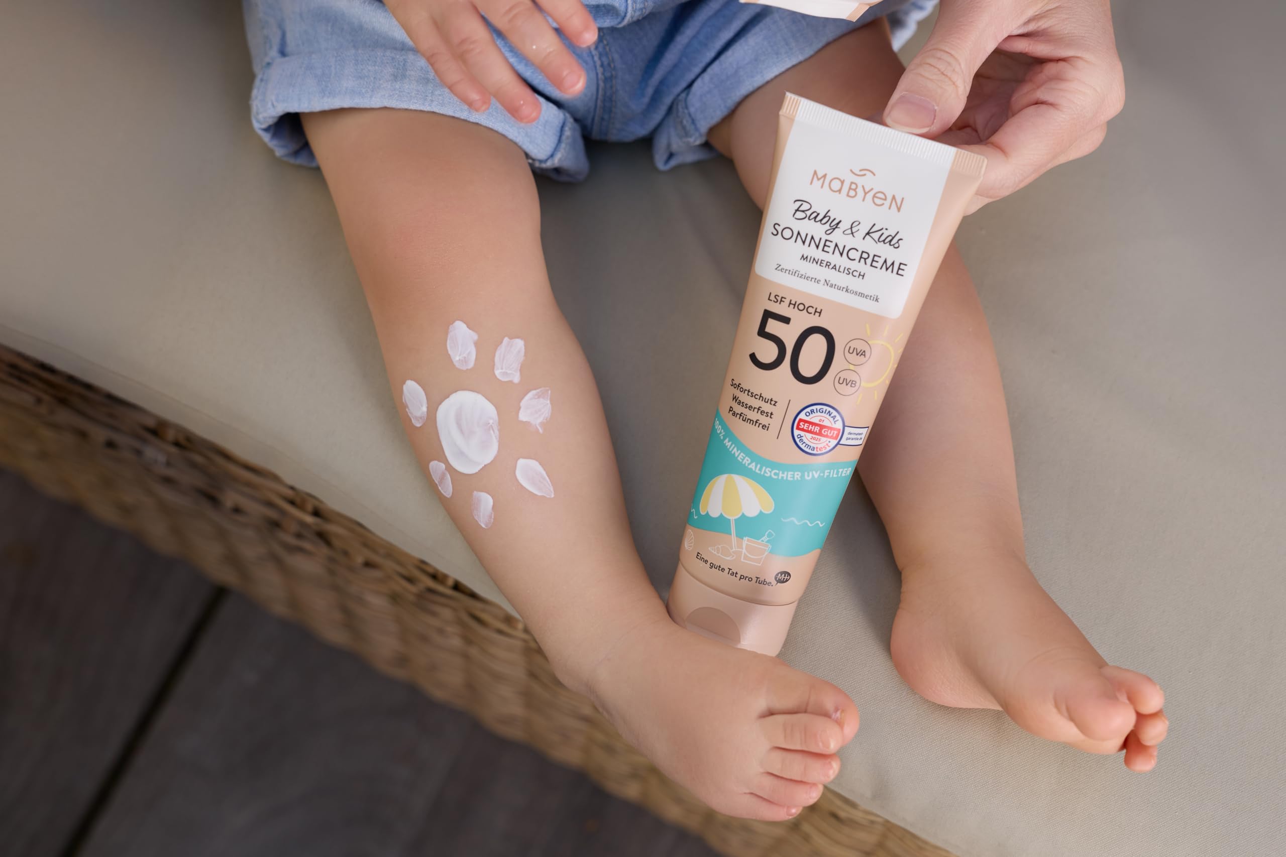 MABYEN Baby & Kids Sonnenspray LSF 50 und After Sun Lotion Set, 100% mineralischer UV-Filter aus Zinkoxid, parfümfrei, COSMOS Natural, 150 ml + 180 ml