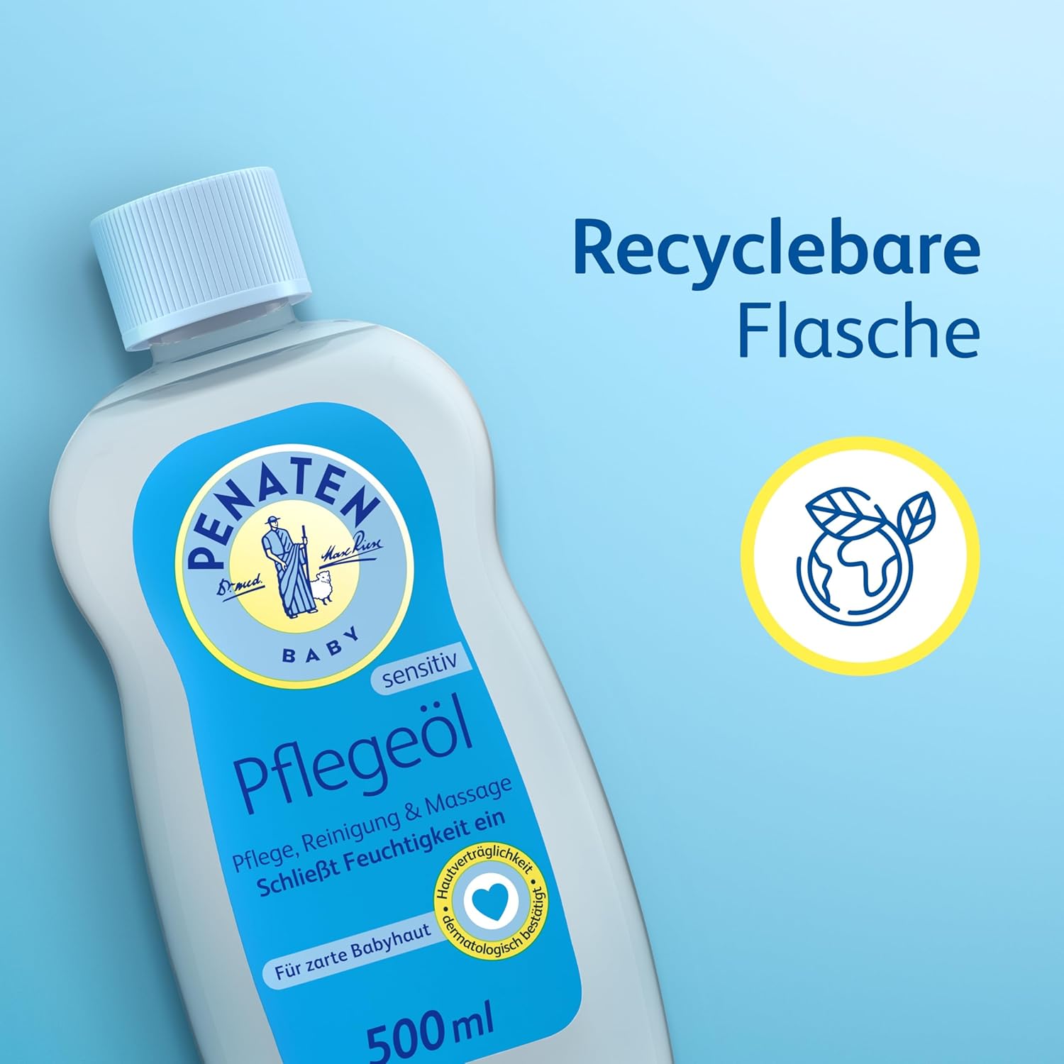 Penaten Pflegeöl 500ml, sanftes Baby Massageöl und Babyöl zur Pflege, Reinigung und Massage, ohne Parabene und Farbstoffe, für Neugeborene