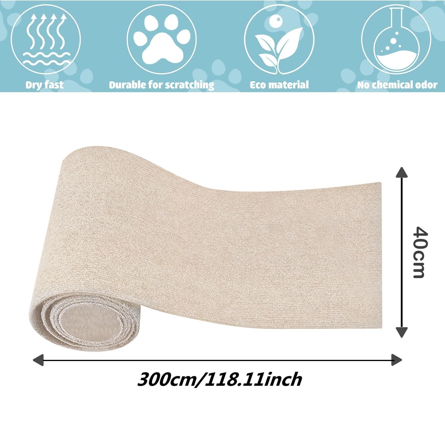 200cmx40cm Selbstklebend Kratzmatte, DIY Kratzbrett, Kratzschutz Sofa, Katzenkratzmatte, AntiKratz Tape für Katzenständer, Holzgriff, Katzenturm