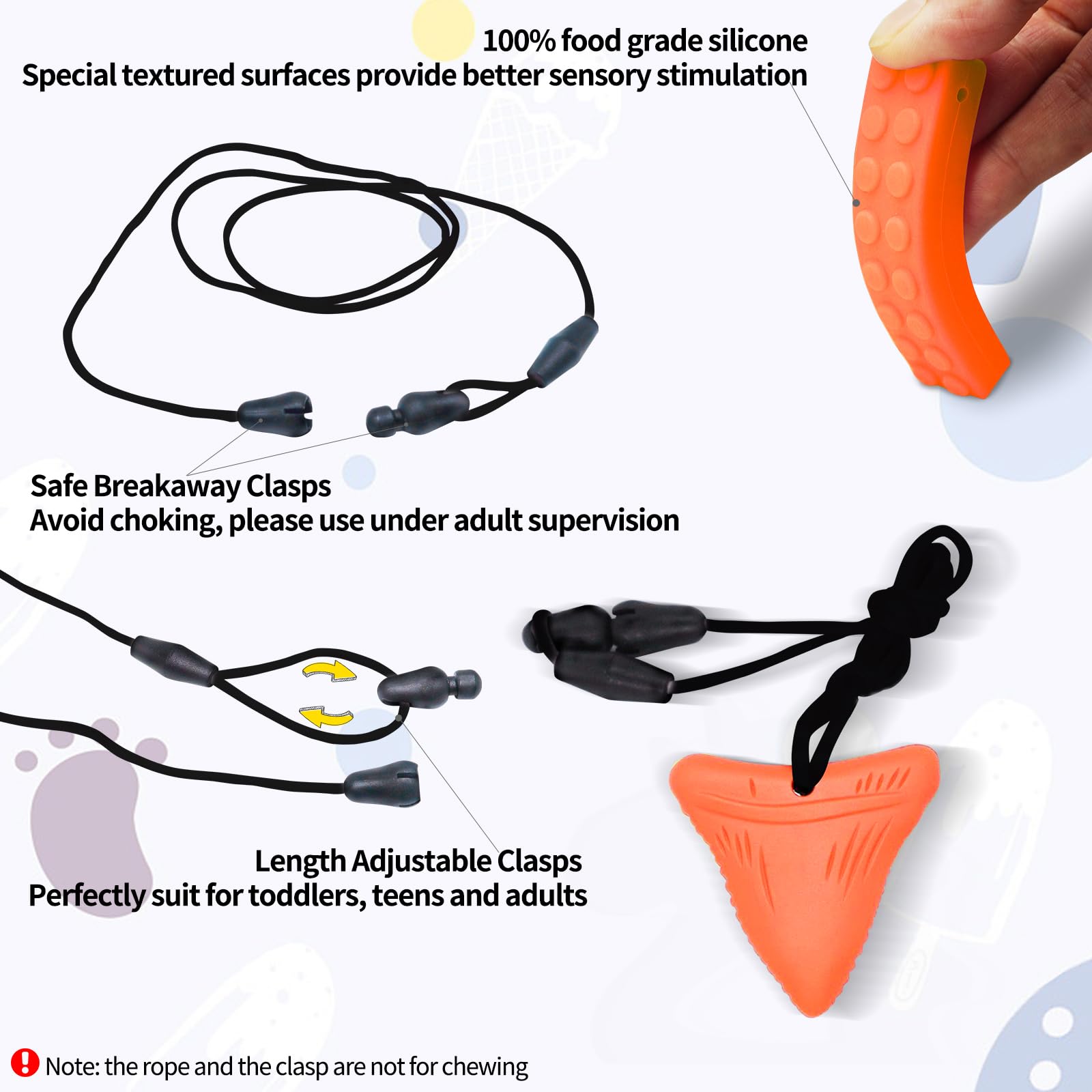 Kaukette für Kinder, 6 Stück Sensory Kauen Halskette, Silikon Beißring für Baby, Autismus Spielzeug für Jungen und Mädchen, Perfekt für Kinder mit ADHS, Zahnen, Beißende, Fingernägel Kauen (Blau)