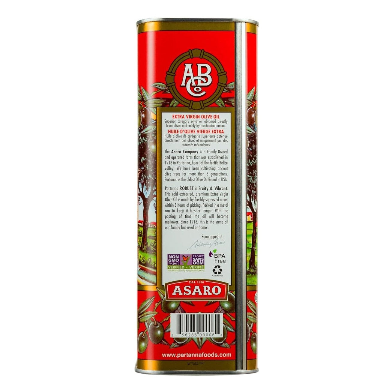 Partanna Robust Extra Virgin Olive Oil - Premium Castelvetrano Oil - Harvested in Sicily - Pure Authentic Italian - Monovarietal - Rich in Flavor - First Cold Pressed - 101 fl oz (3 L) Tin