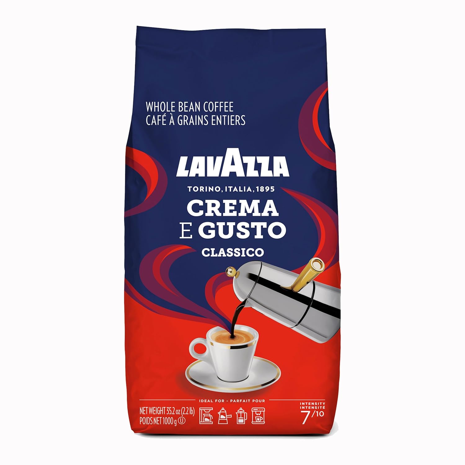 Lavazza, Crema e Aroma, Arabica und Robusta Kaffeebohnen, Ideal für Espressomaschinen, mit Schokoladigen Aromen, Reicher und Vollmundiger Geschmack, Intensität 8/10, Mittlere Röstung, 1 kg Packung