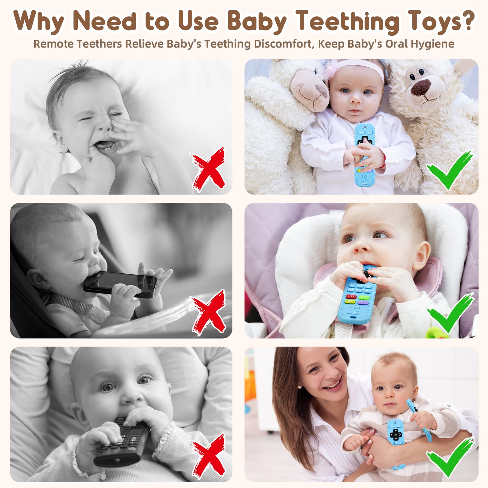 Zahnen Beißringe Spielzeug für Babys 3-6-12 Monate Geschenke, Fernbedienung Baby Zahnungshilfe für 7 8 9 Monate Kleinkind Autismus, Lebensmittelqualität Silikon Badespielzeug, Schwarz