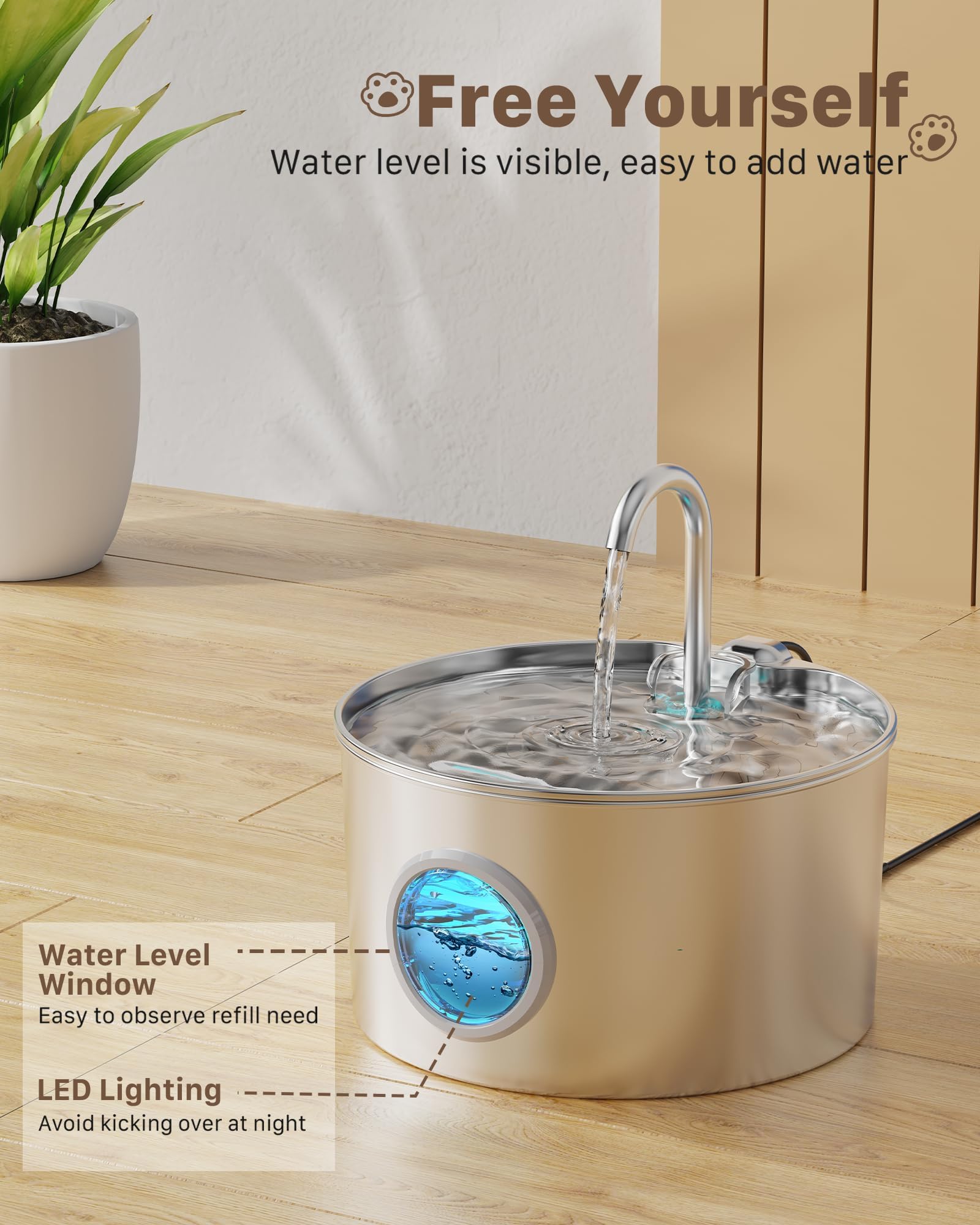 Katzenbrunnen Edelstahl Trinkbrunnen für Katze: Katzenbrunnen für Katzen - 2.2L Wasserbrunnen für Katzen mit 1 Filter und 1 Schwamm - Automatisch Katzentrinkbrunnen für Hunde mit Sichtfenster