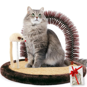 Happi N Pets Kratzpfosten, Große Selbstpflegegerät, Katzen-Selbstmassagegerät, Katzenhaarbürste für die Pflege mit robuster Katzenkratzpad und Katzenminze, interaktive Maus-Spielzeug für Kätzchen
